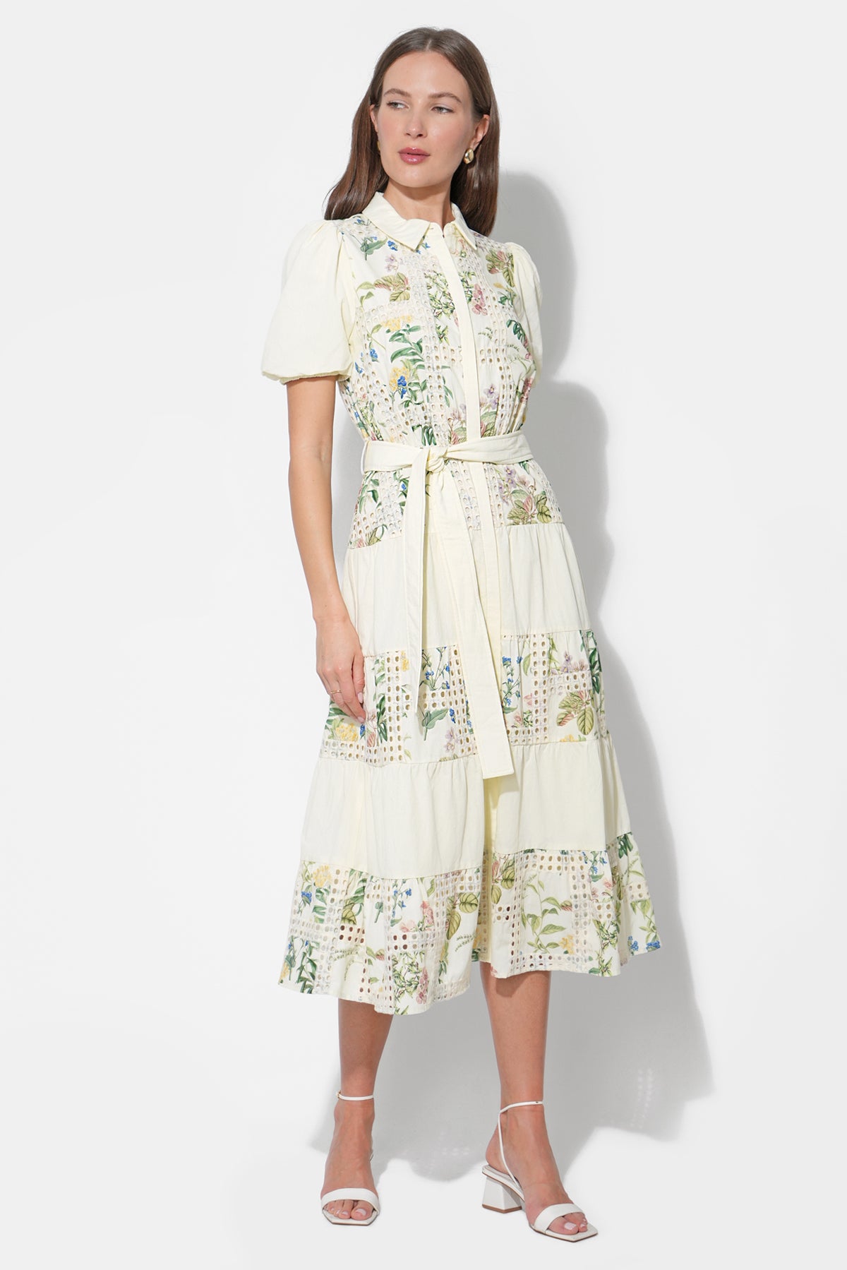 Octavia Embroidery Eyelet Tiered Midi Dress