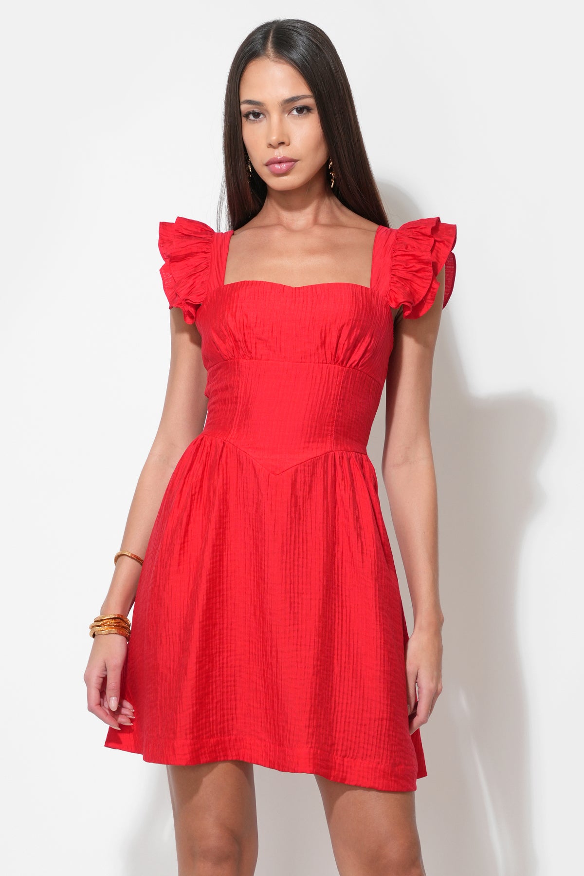 Charlene Flutter Sleeve Red Mini Dress