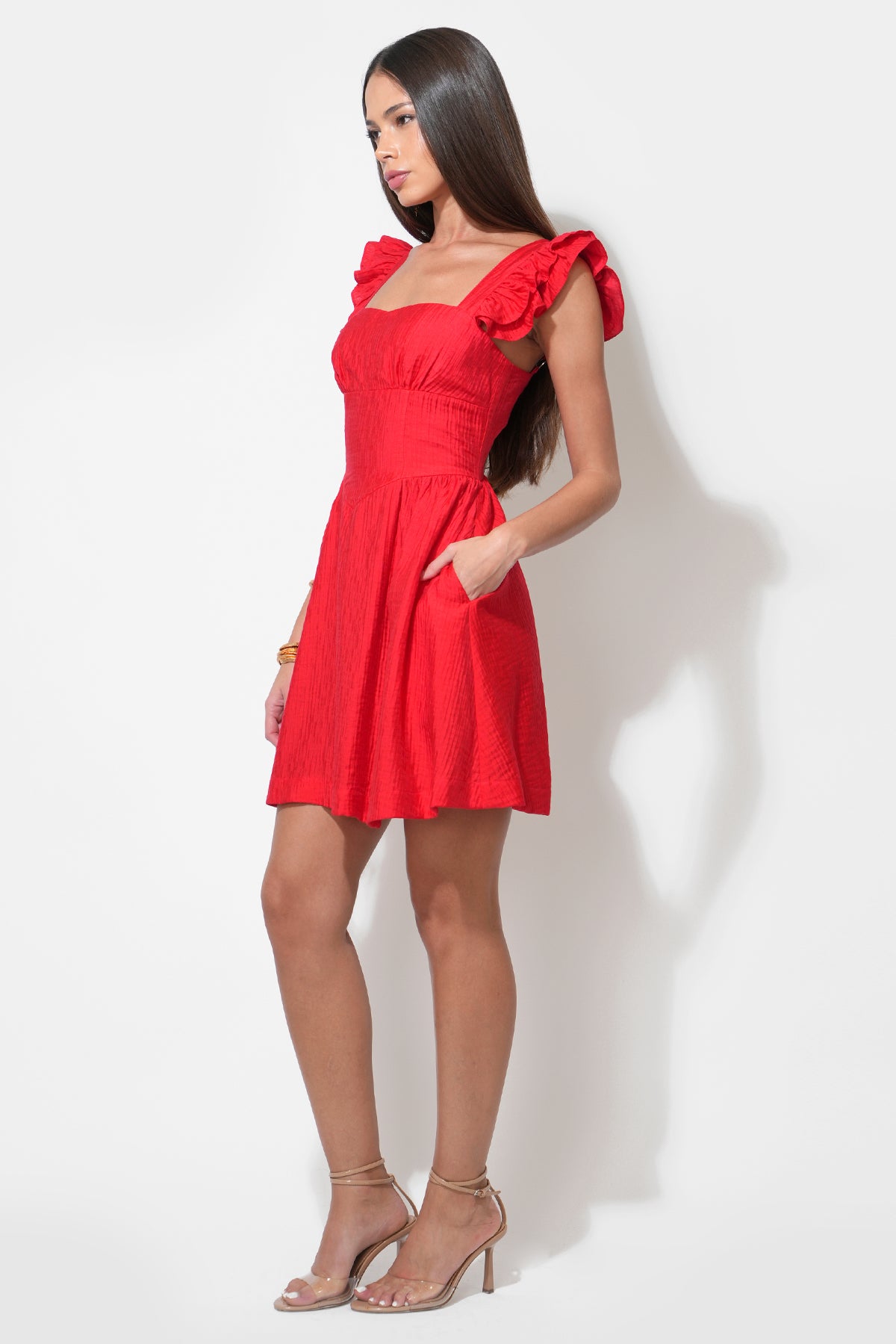 Charlene Flutter Sleeve Red Mini Dress