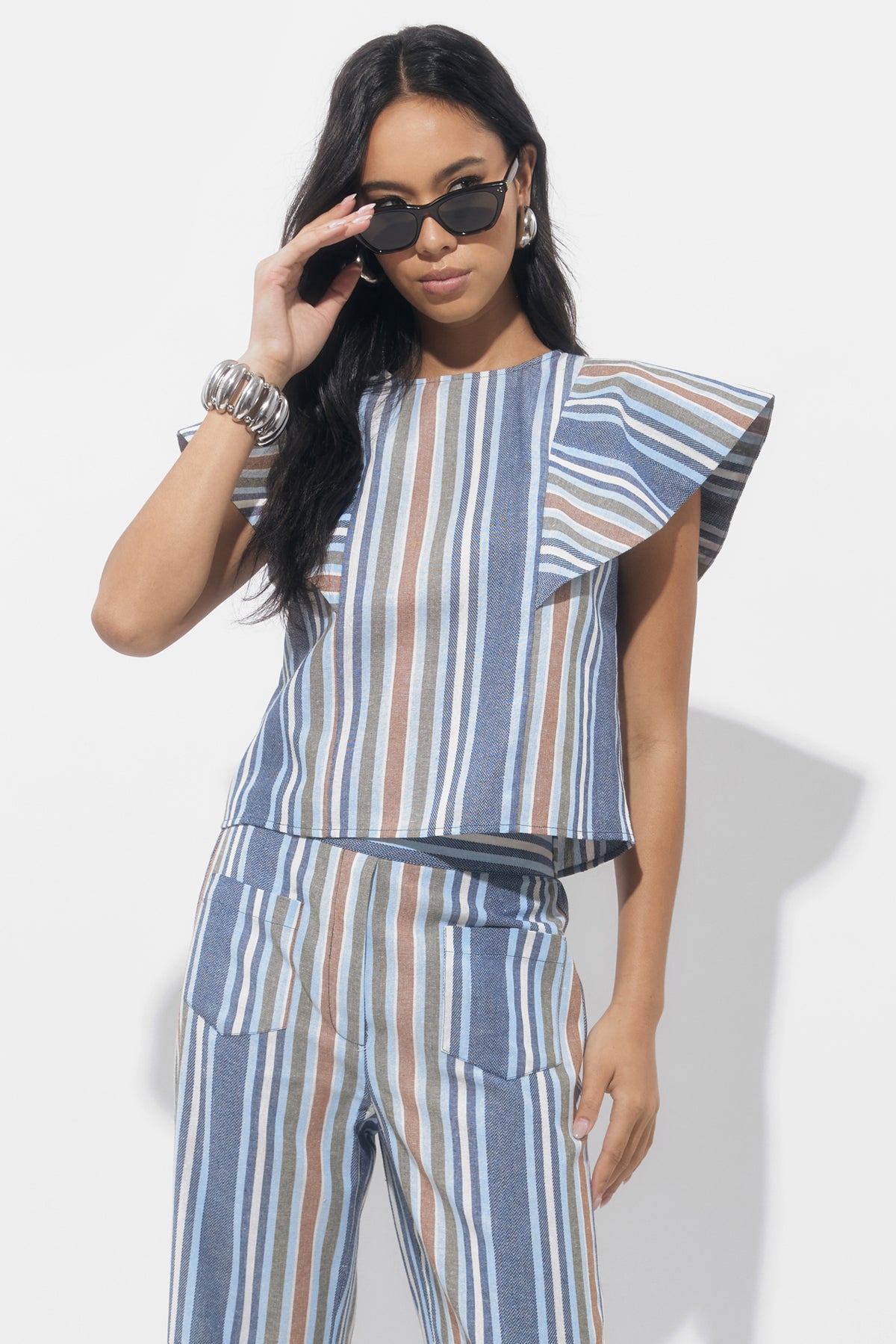 Palma Stripe Flutter Sleeve Top