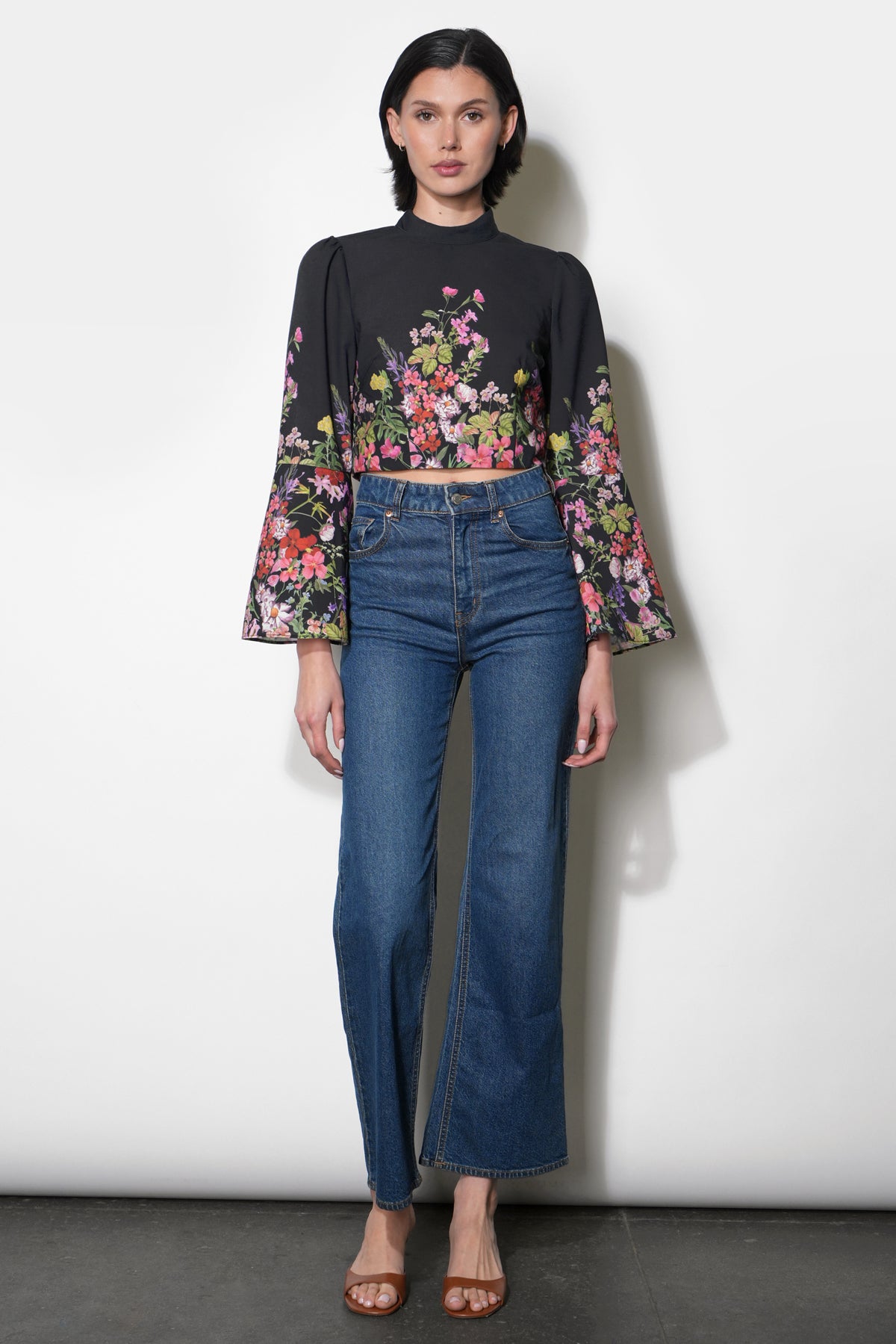 Suzette Bell Sleeve Floral Print Crop Top