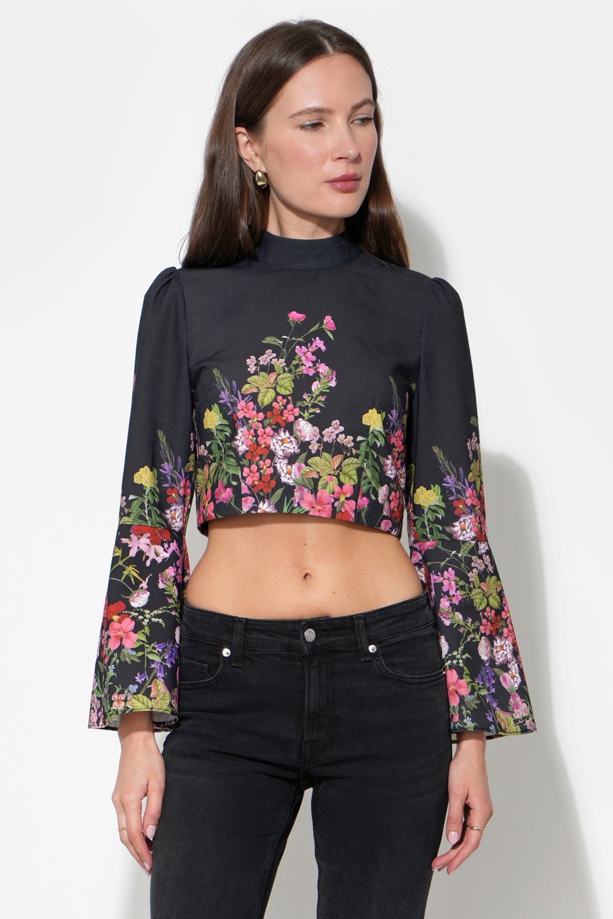 Suzette Bell Sleeve Floral Print Crop Top