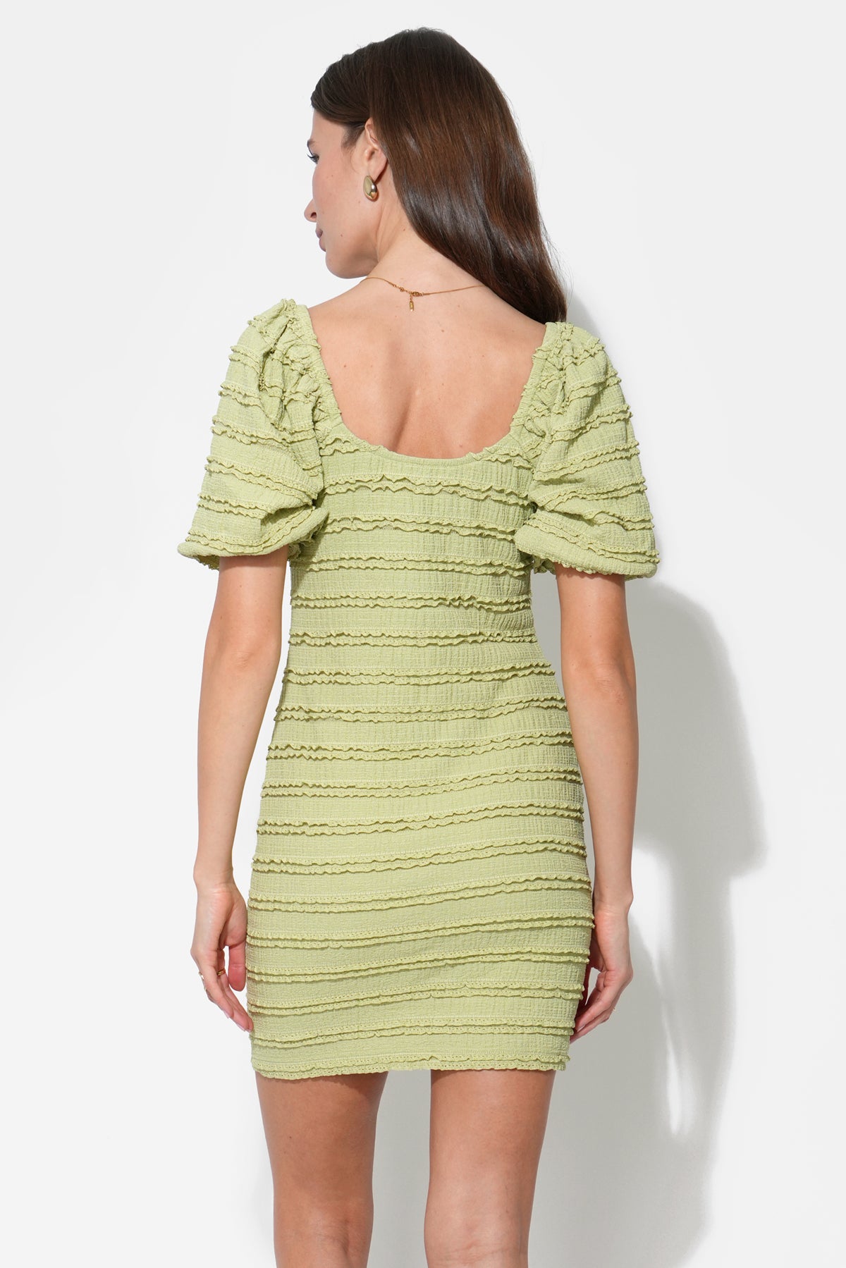 Aina Textured Lace Trim Green Mini Dress