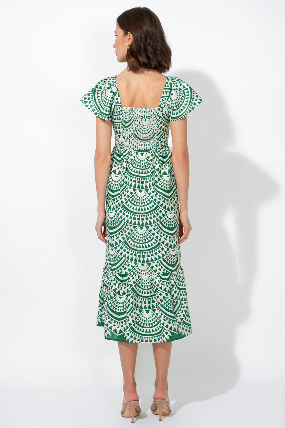 Maja Cotton Crochet Flutter Sleeve Midi Dress