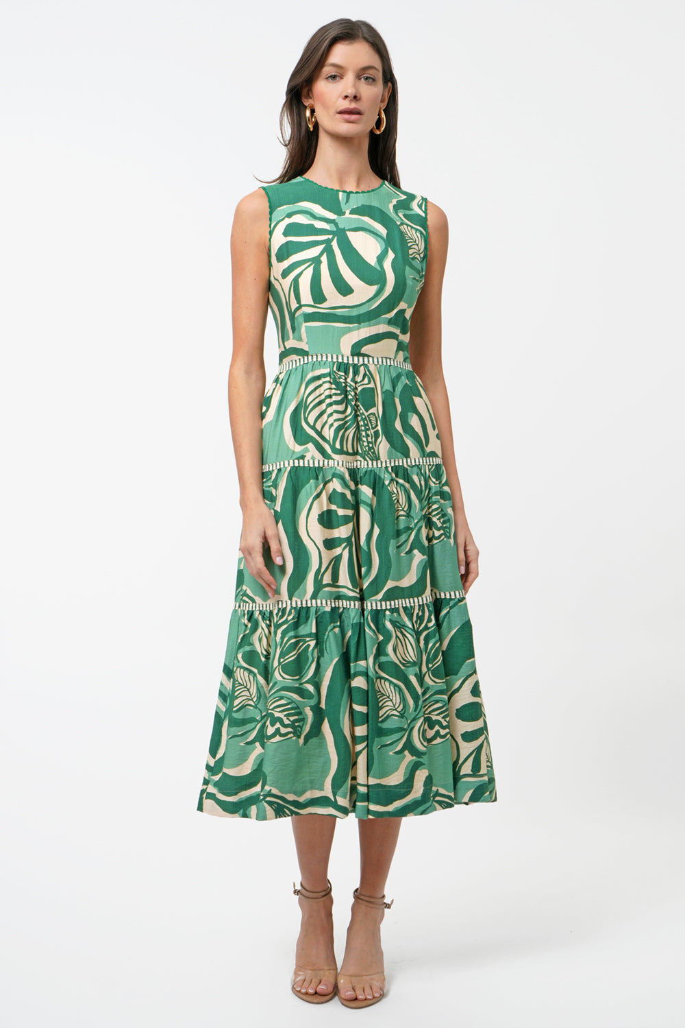 Alva Leaf Print Tiered Maxi Dress