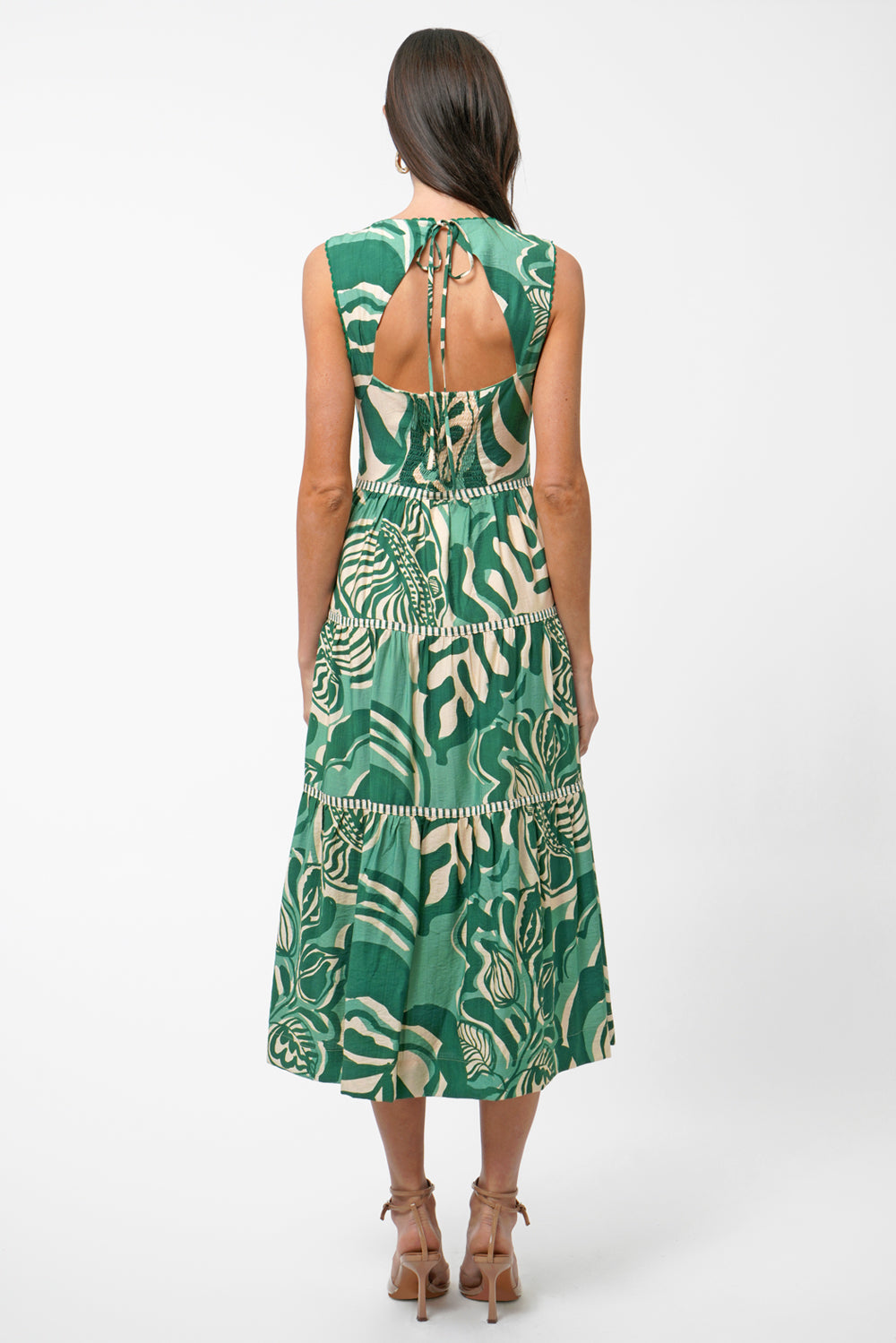 Alva Leaf Print Tiered Maxi Dress