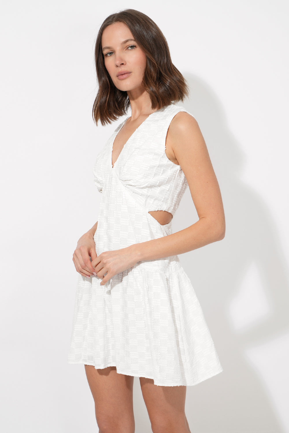 Junia Side Cut Out Textured Linen Mini Dress