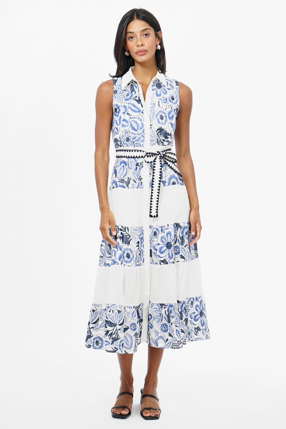 Ethena Embroidered Sleeveless Shirt Midi Dress