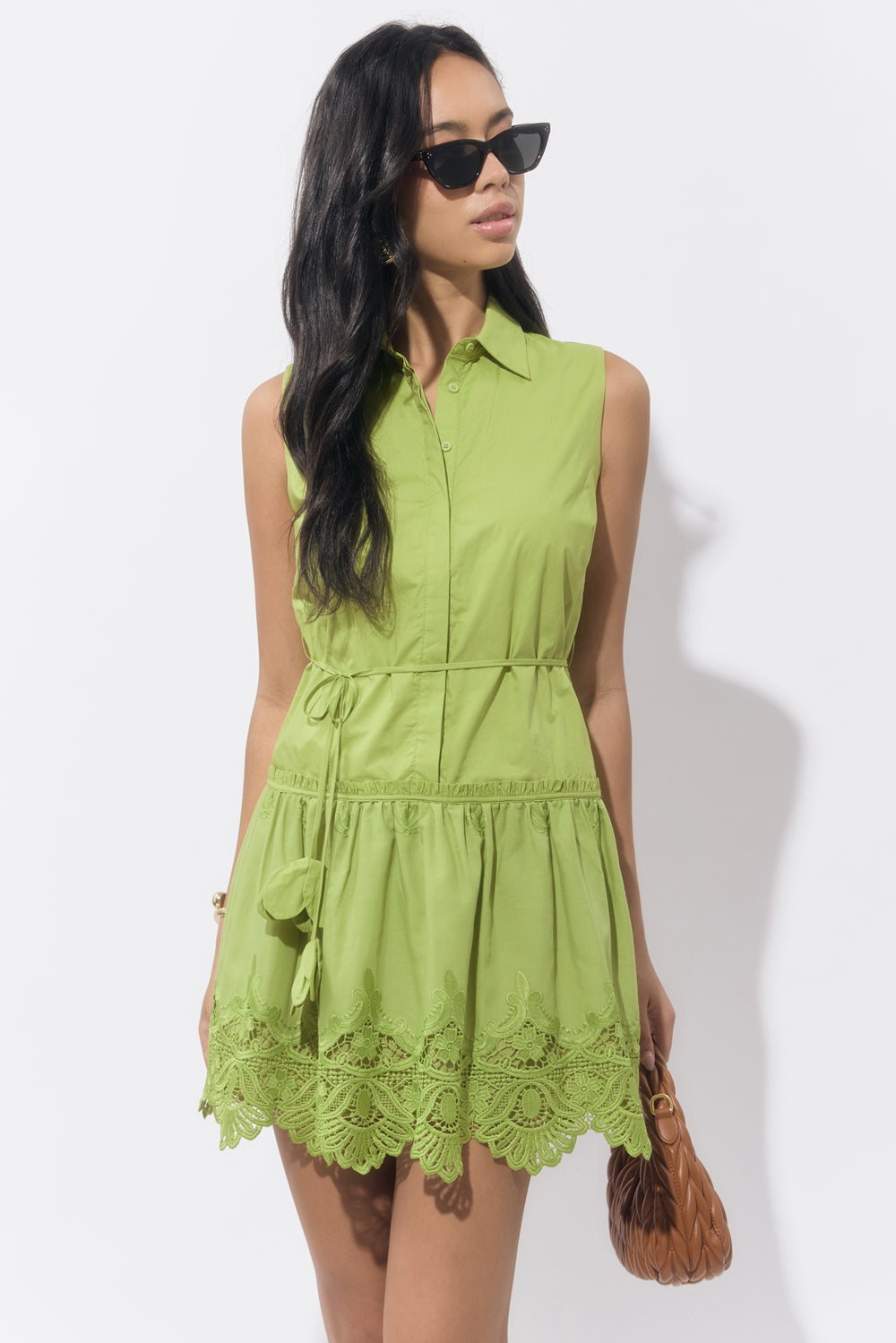 Dustina Collared Embroidered Shirt Mini Dress