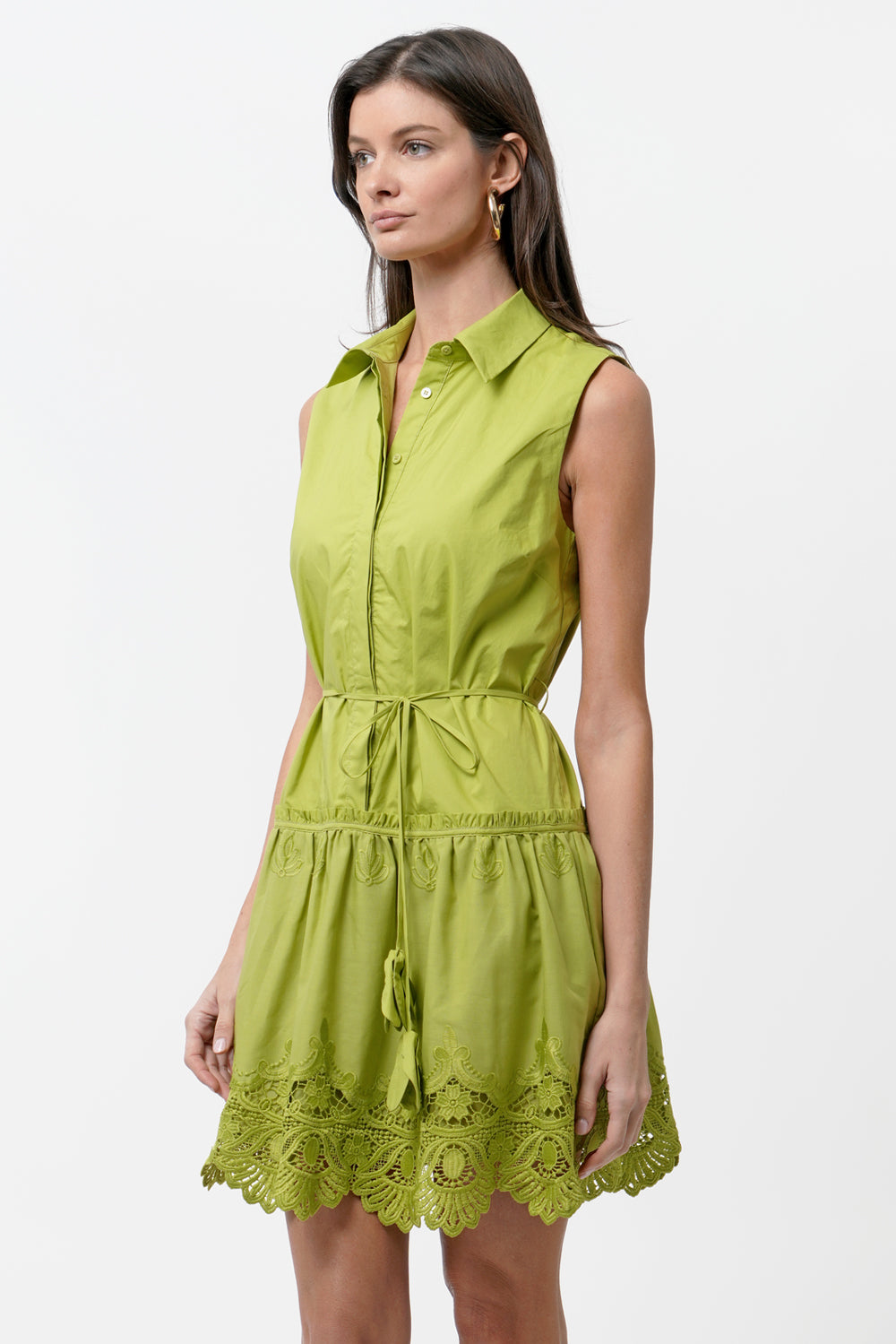 Dustina Collared Embroidered Shirt Mini Dress