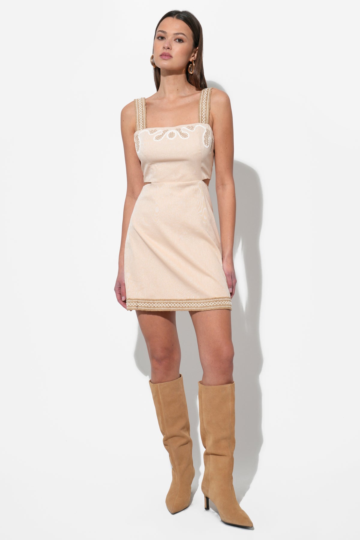 Callie Embroidered Mini Dress with Side Cut Outs