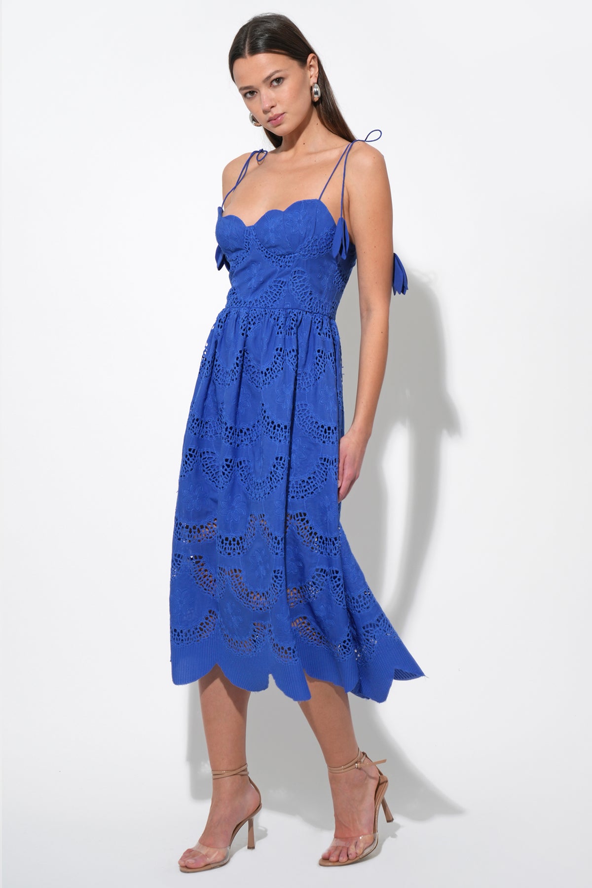 Alisha Scalloped Crochet Embroidered Midi Dress