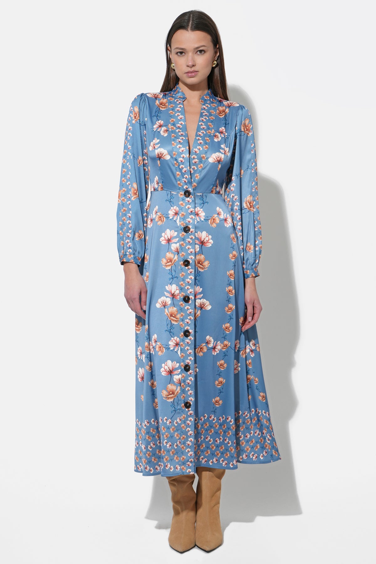 Jailyn Button Front Midi Dress