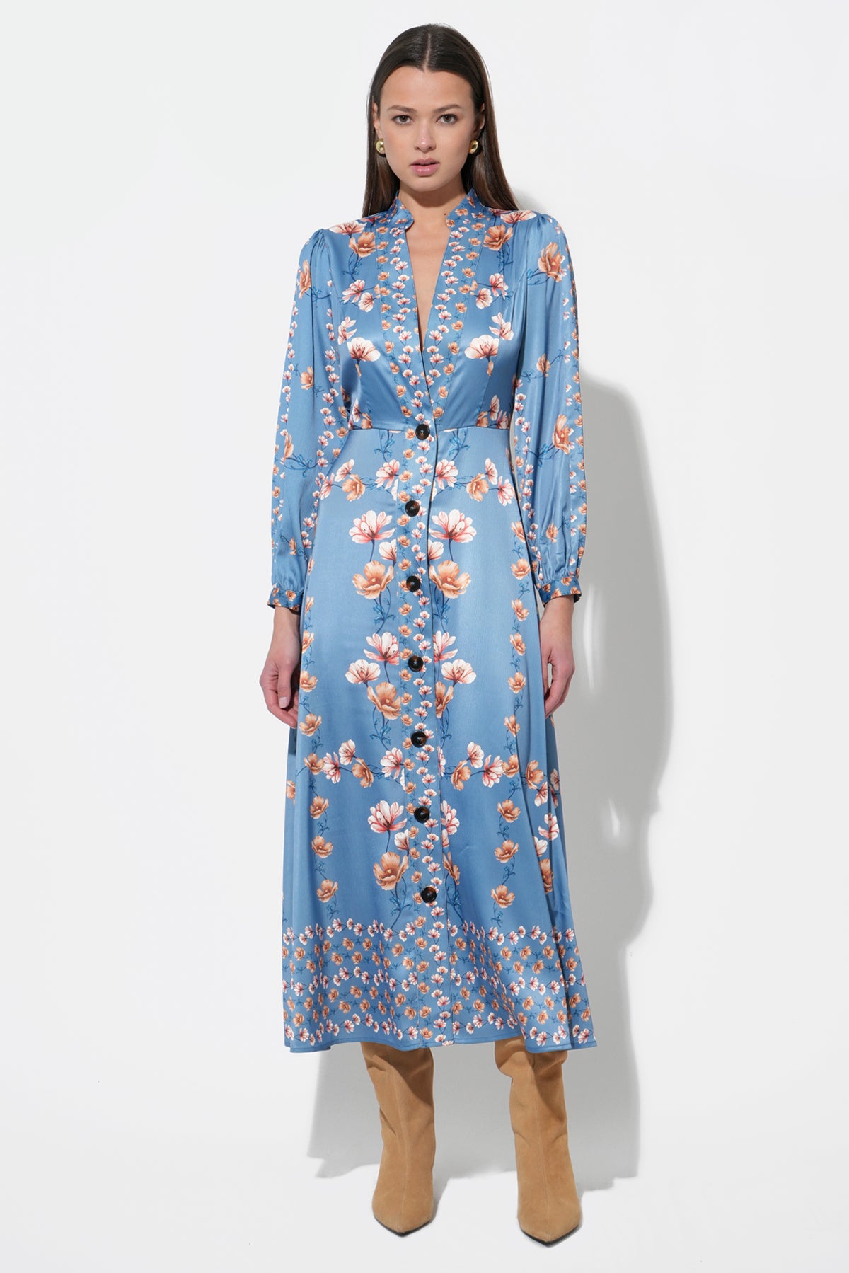 Jailyn Button Front Midi Dress