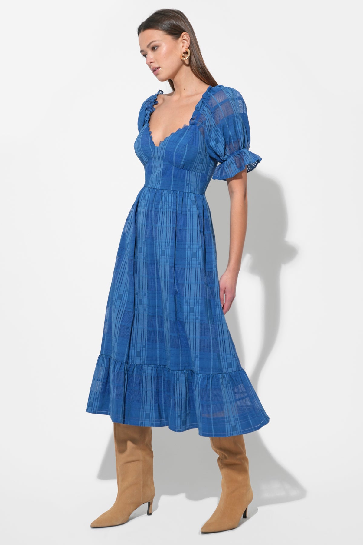 Betsey Puff Sleeve Jacquard Striped Maxi Dress