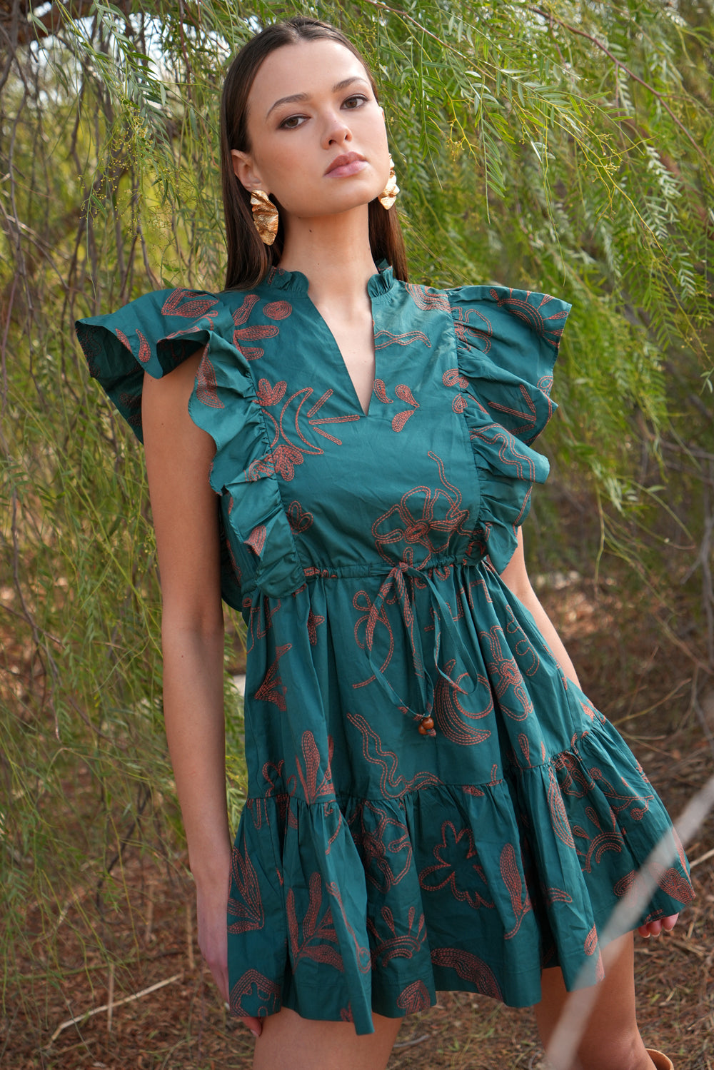Bronwyn Embroidered Flutter Sleeve Mini Dress
