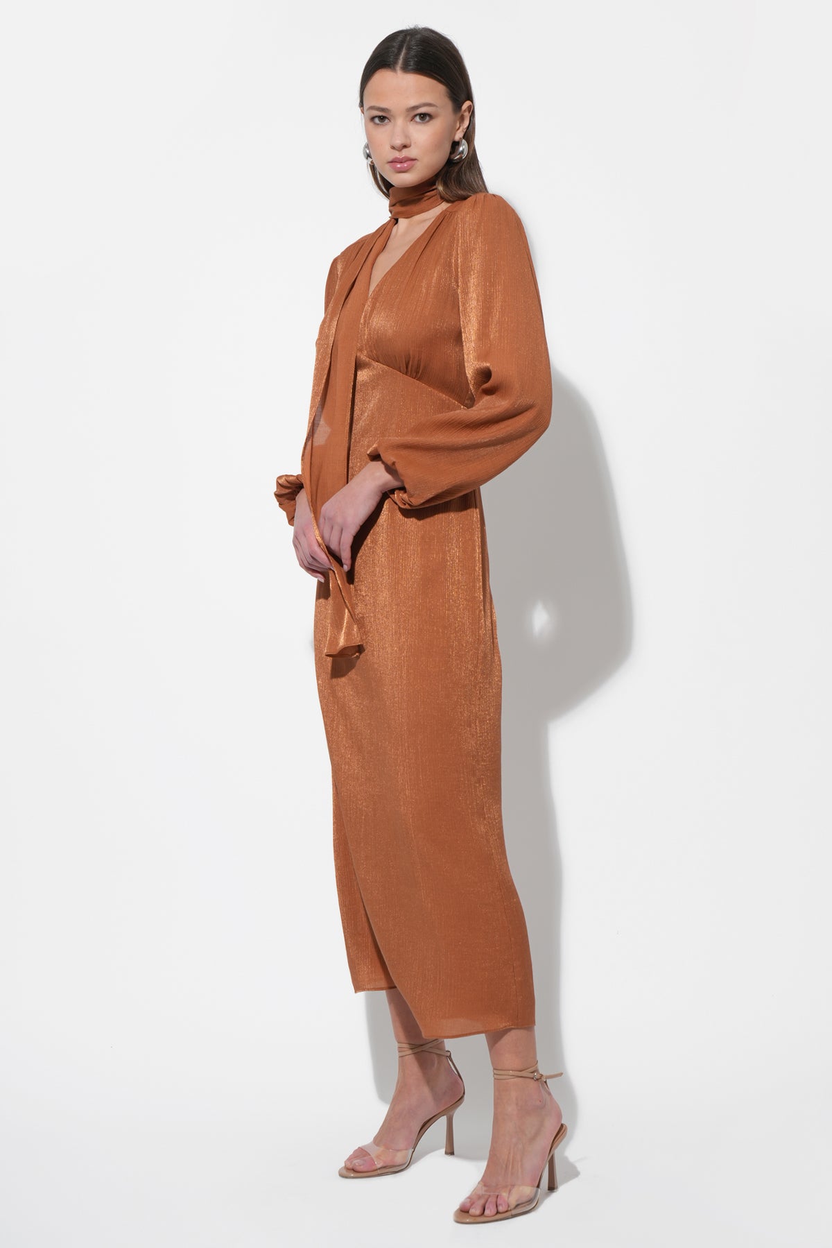 Judith Balloon Sleeve Maxi Dress W/ Scarf