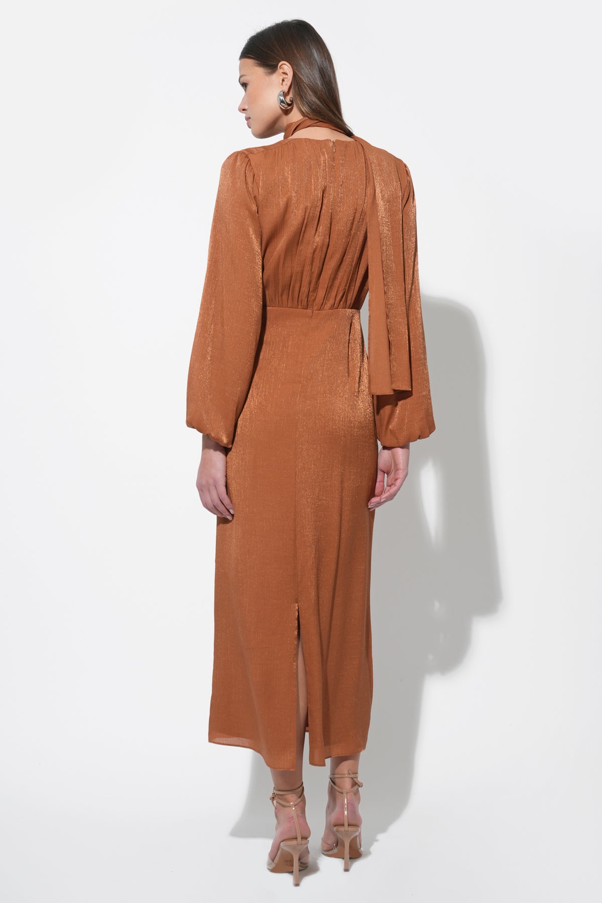 Judith Balloon Sleeve Maxi Dress W/ Scarf