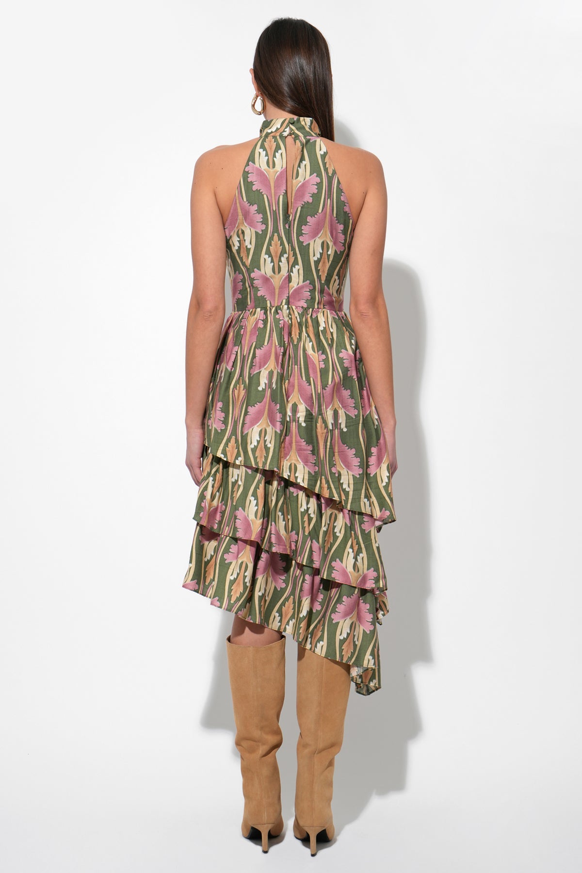Chriselle High Neck Tiered Floral Midi Dress