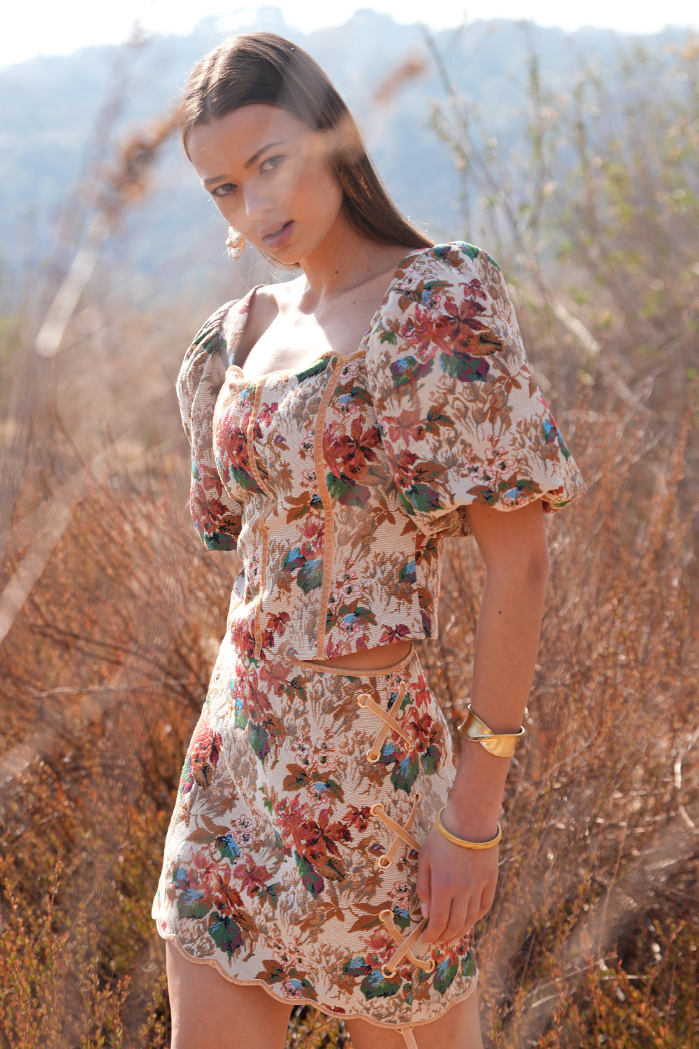 Lori Tapestry Lace Up Skirt