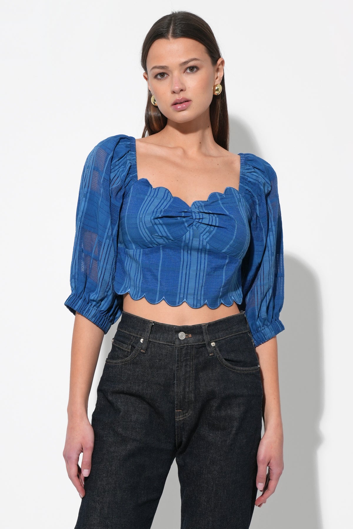 Bella Scalloped Jacquard Stripe Top