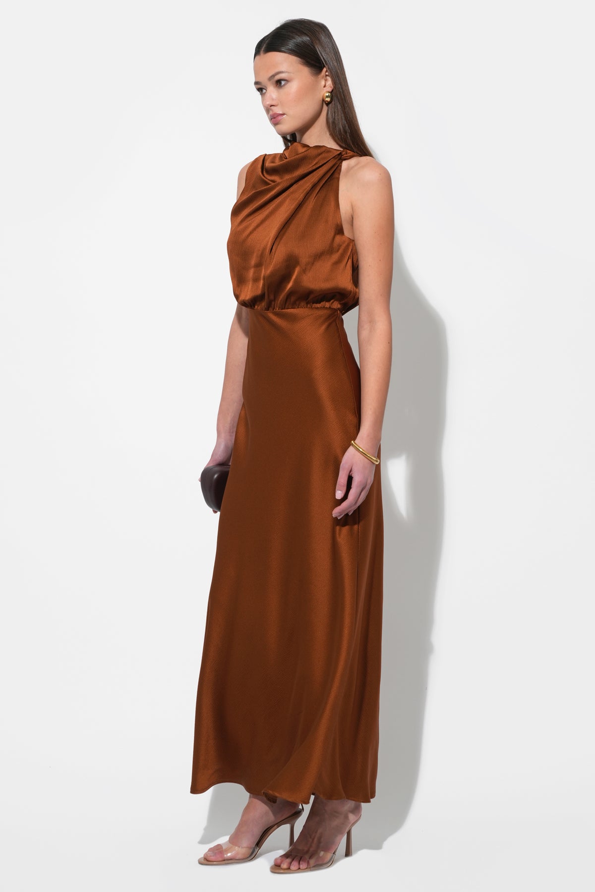 Kate Cowl Drape Asymmetrical Maxi Dress