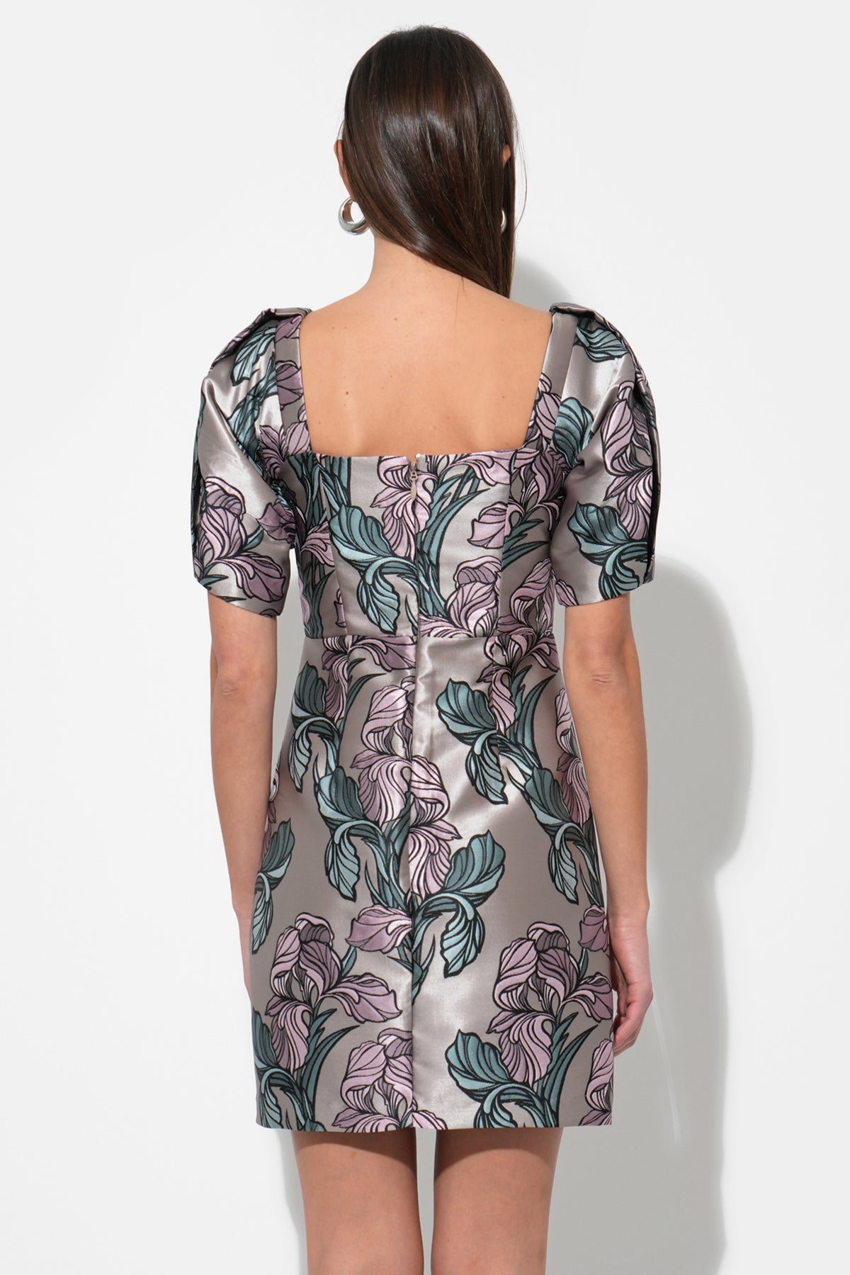 Astoria Puff Sleeved Square Neck Jacquard Dress