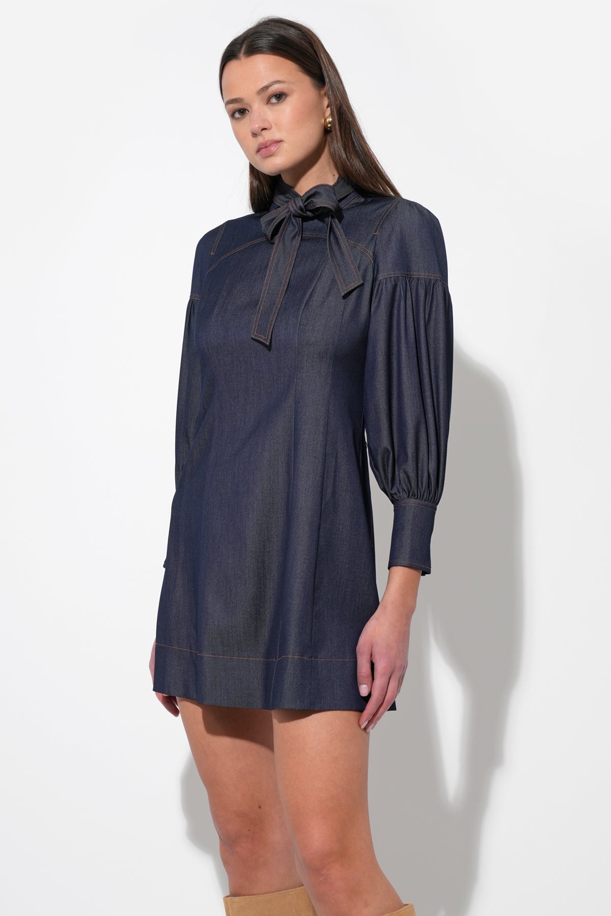 Lilith Denim High Neck Mini Dress