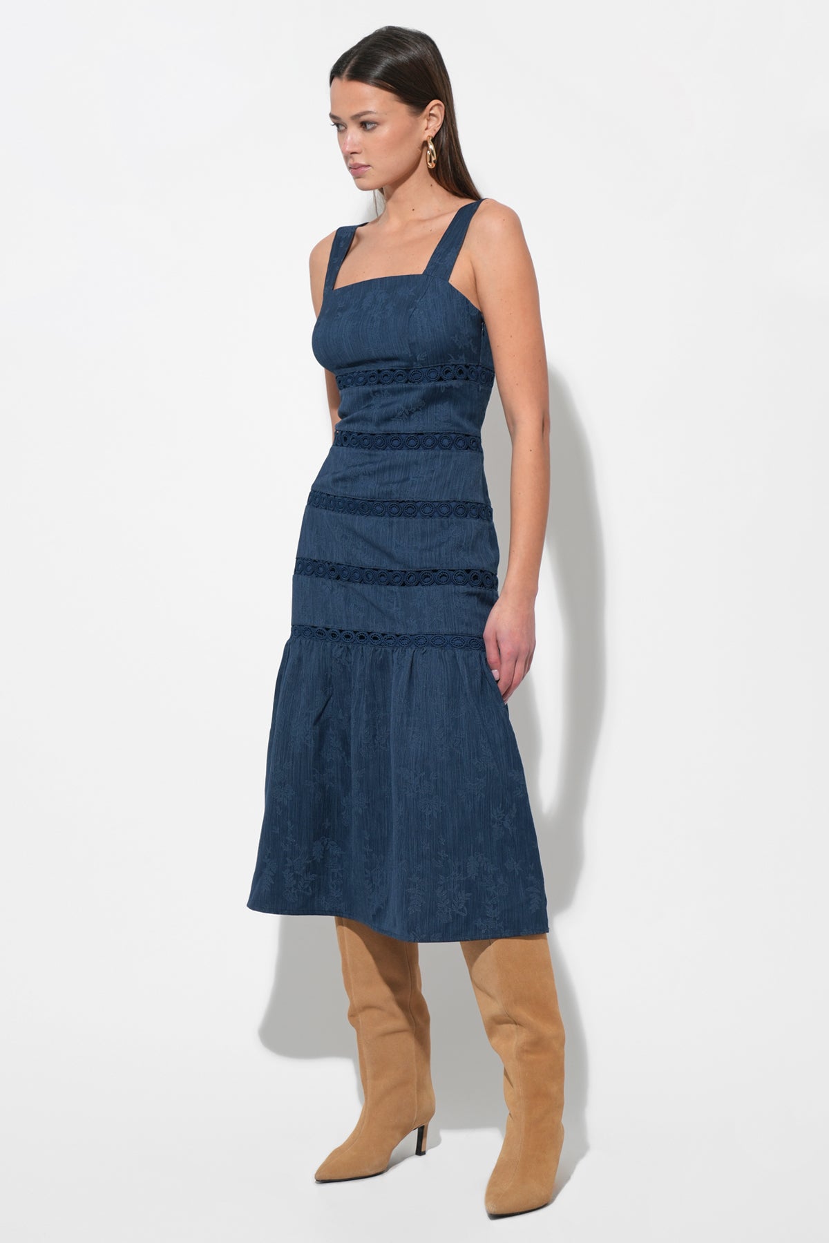 Sable Tiered Lace Insert Midi Dress