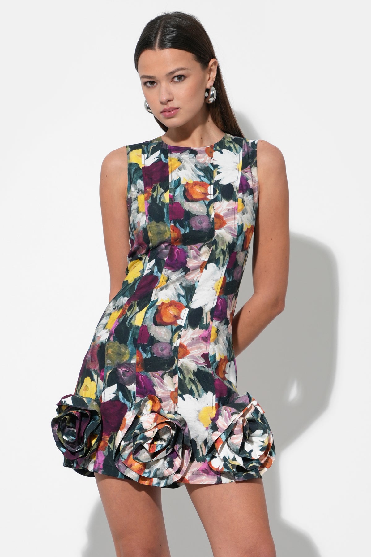 Petal Sleeveless Mini Dress W/ Rose Applique