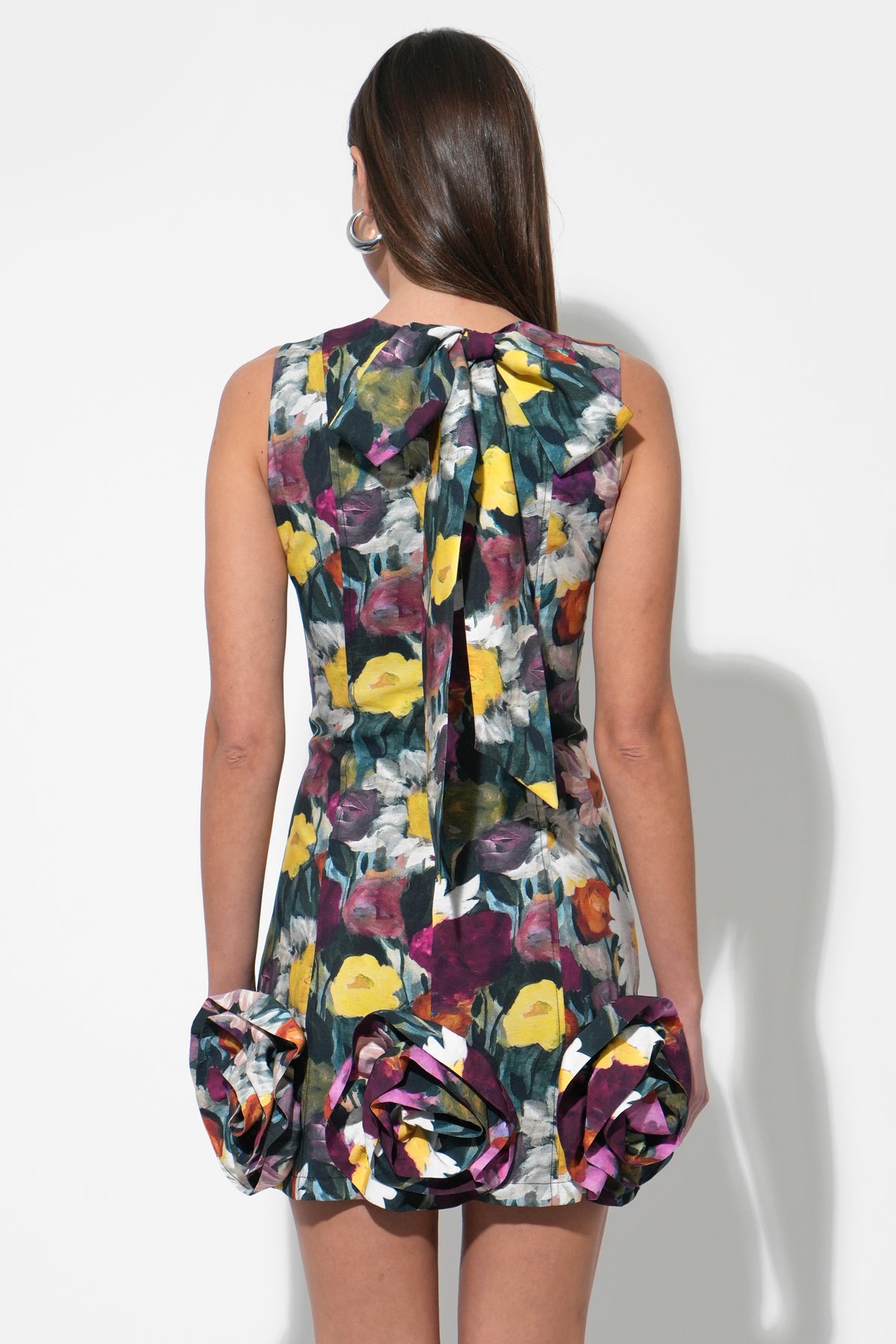 Petal Sleeveless Mini Dress W/ Rose Applique
