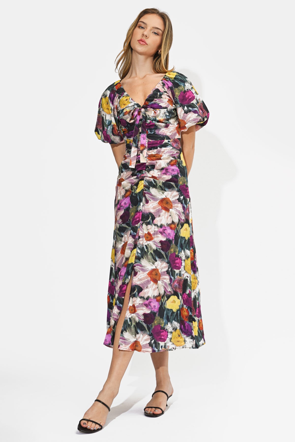 Elinda Ruched Front Midi Dress
