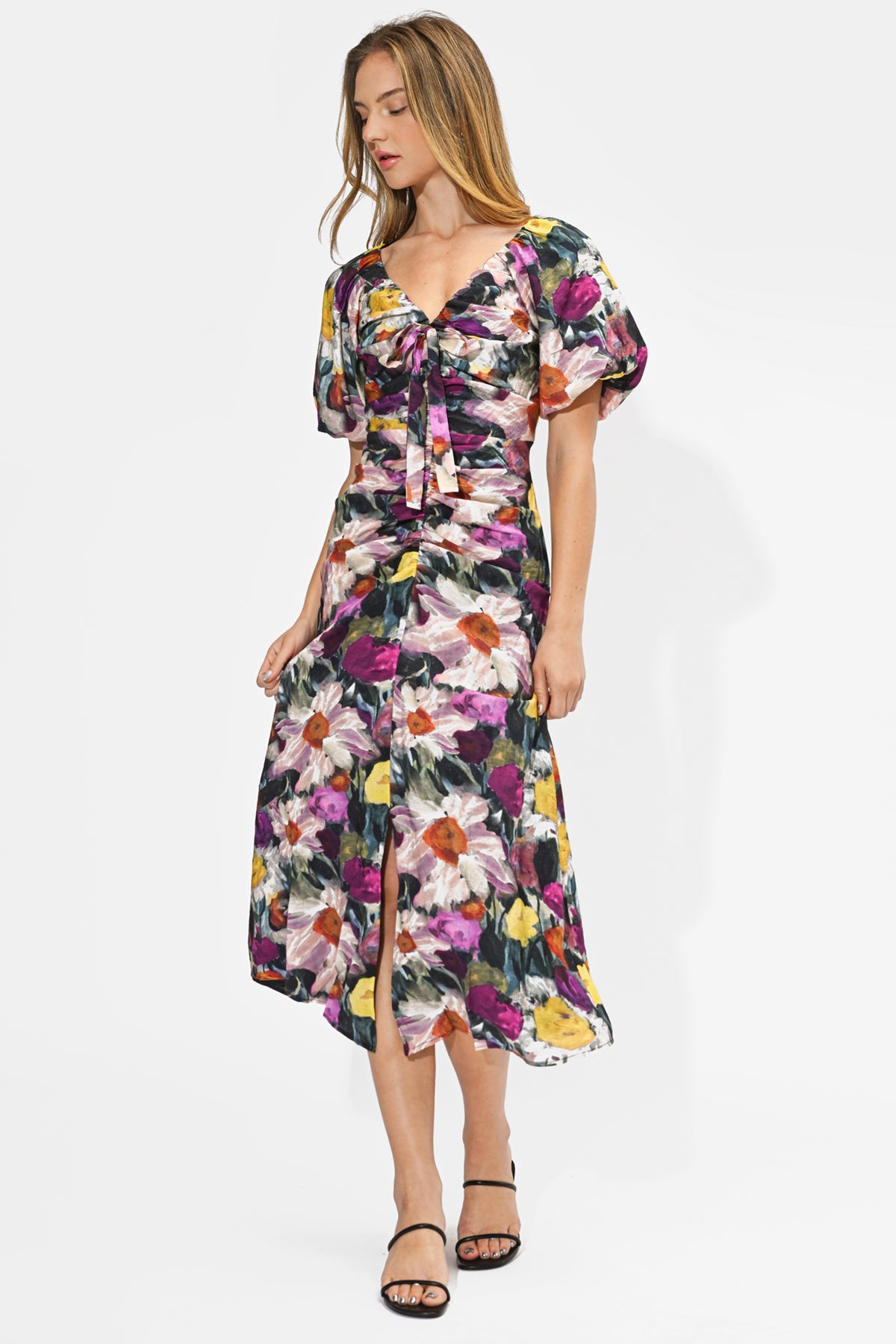 Elinda Ruched Front Midi Dress