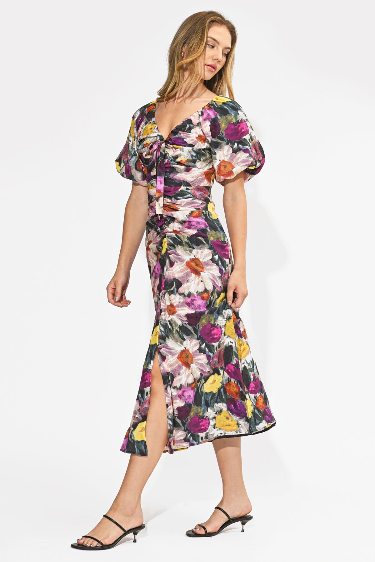 Elinda Ruched Front Midi Dress