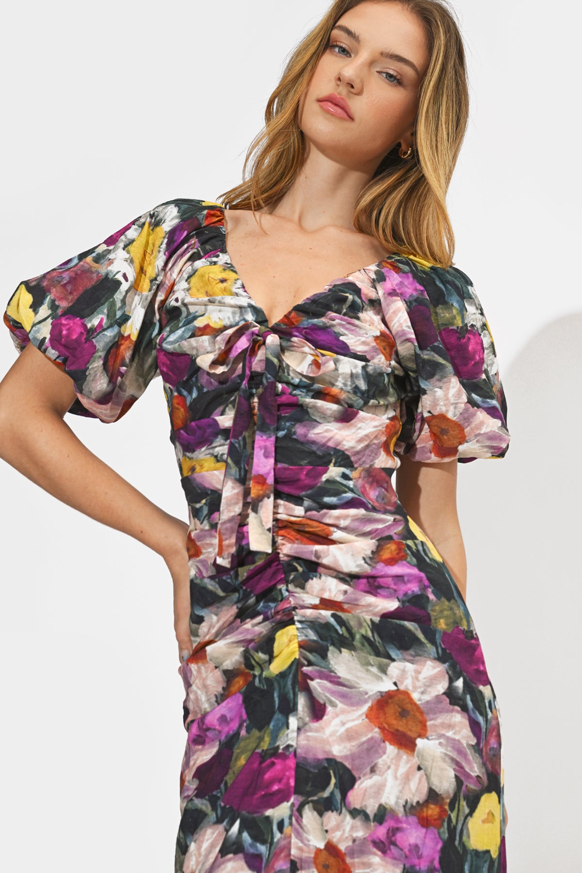 Elinda Ruched Front Midi Dress