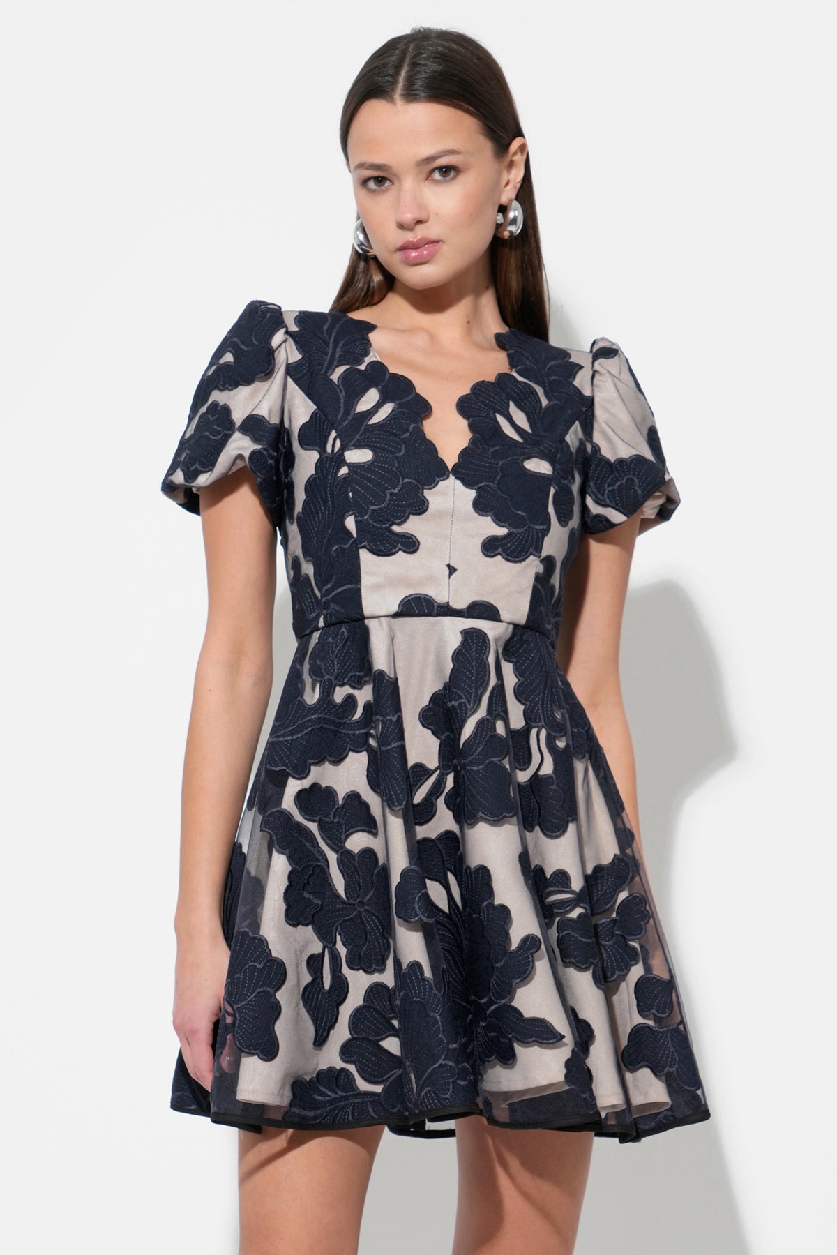 Agnes Embroidered Puff Sleeve Mini Dress