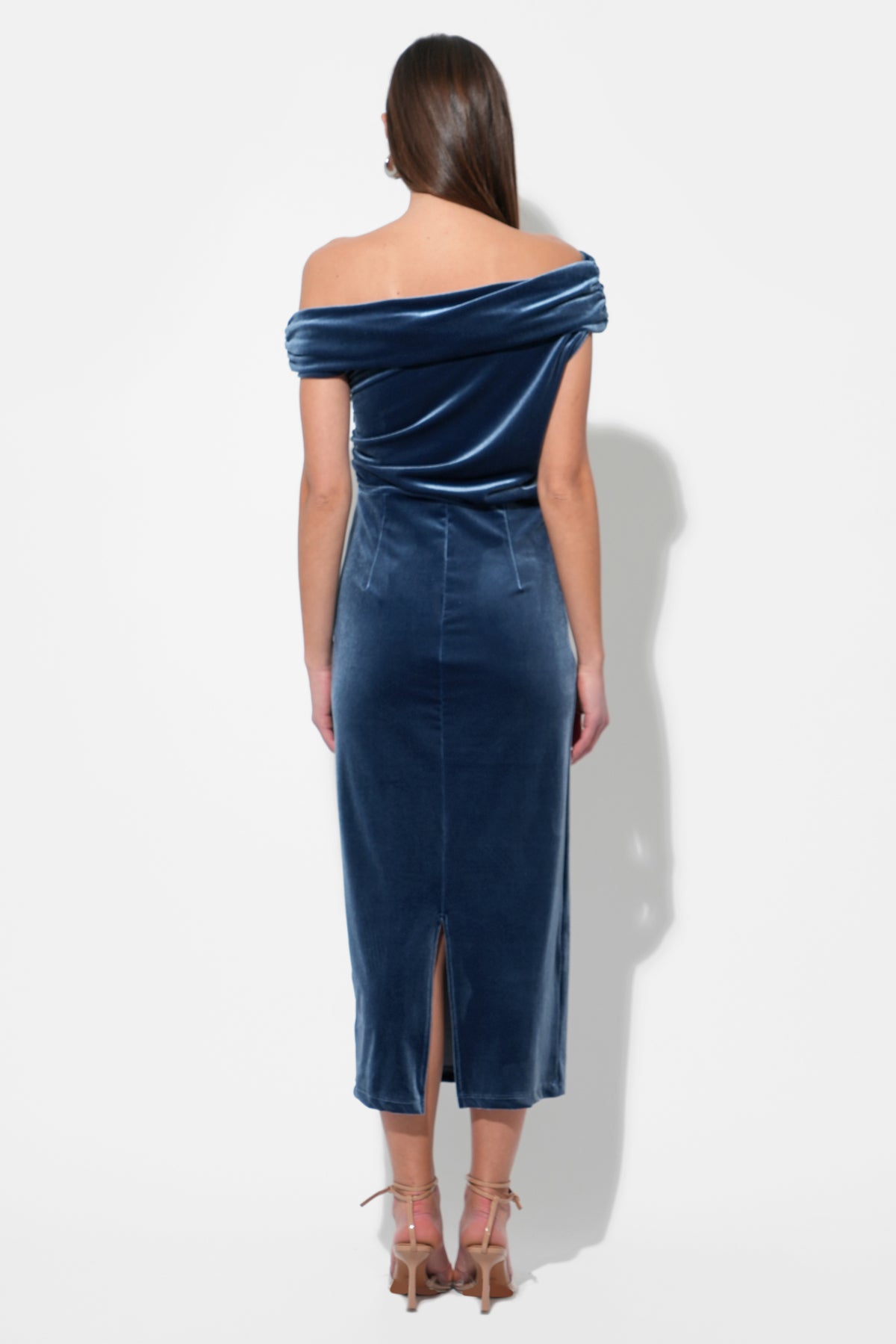 Casette Off Shoulder Velvet Midi Dress