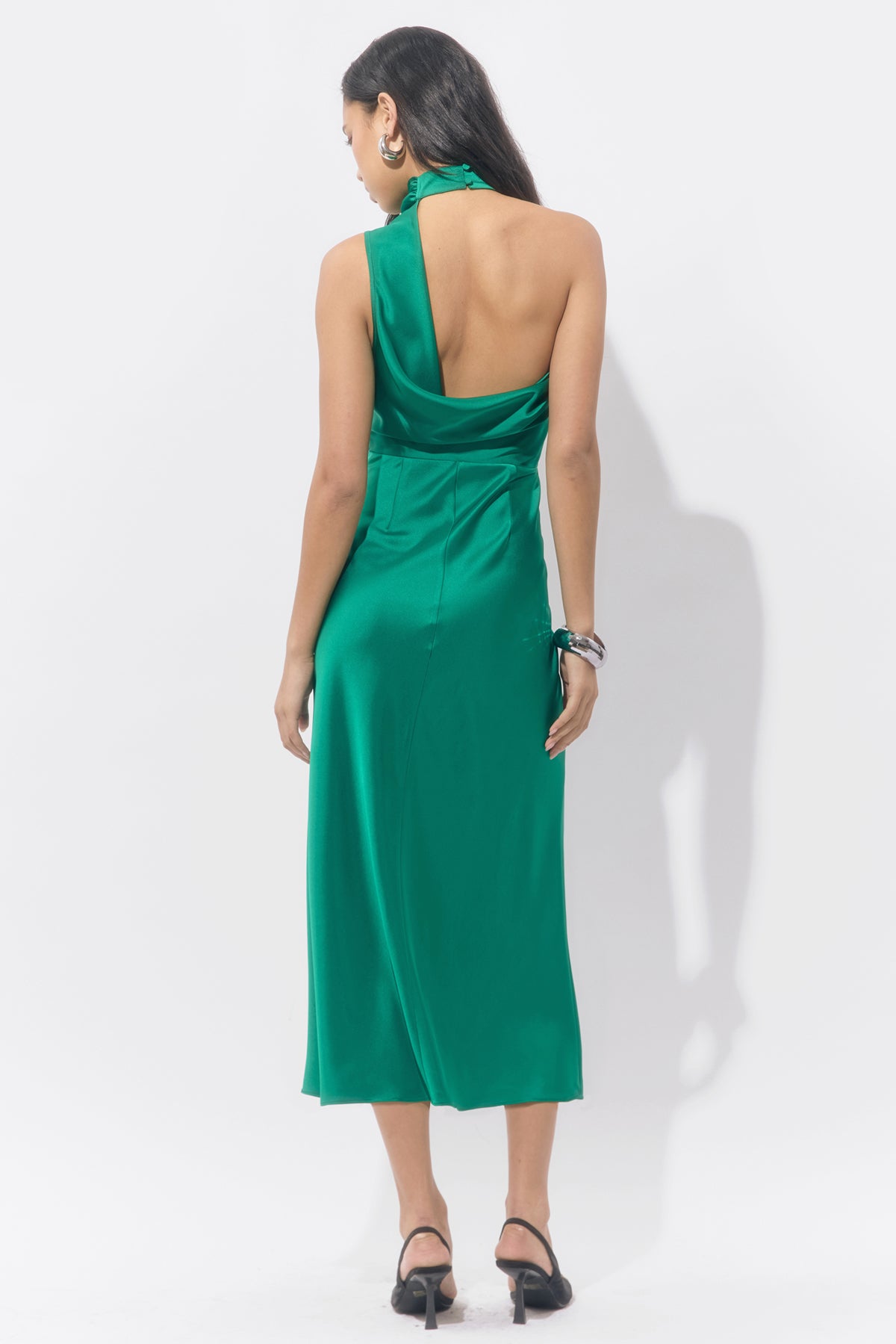 Jodie High Neck Satin Midi Dress