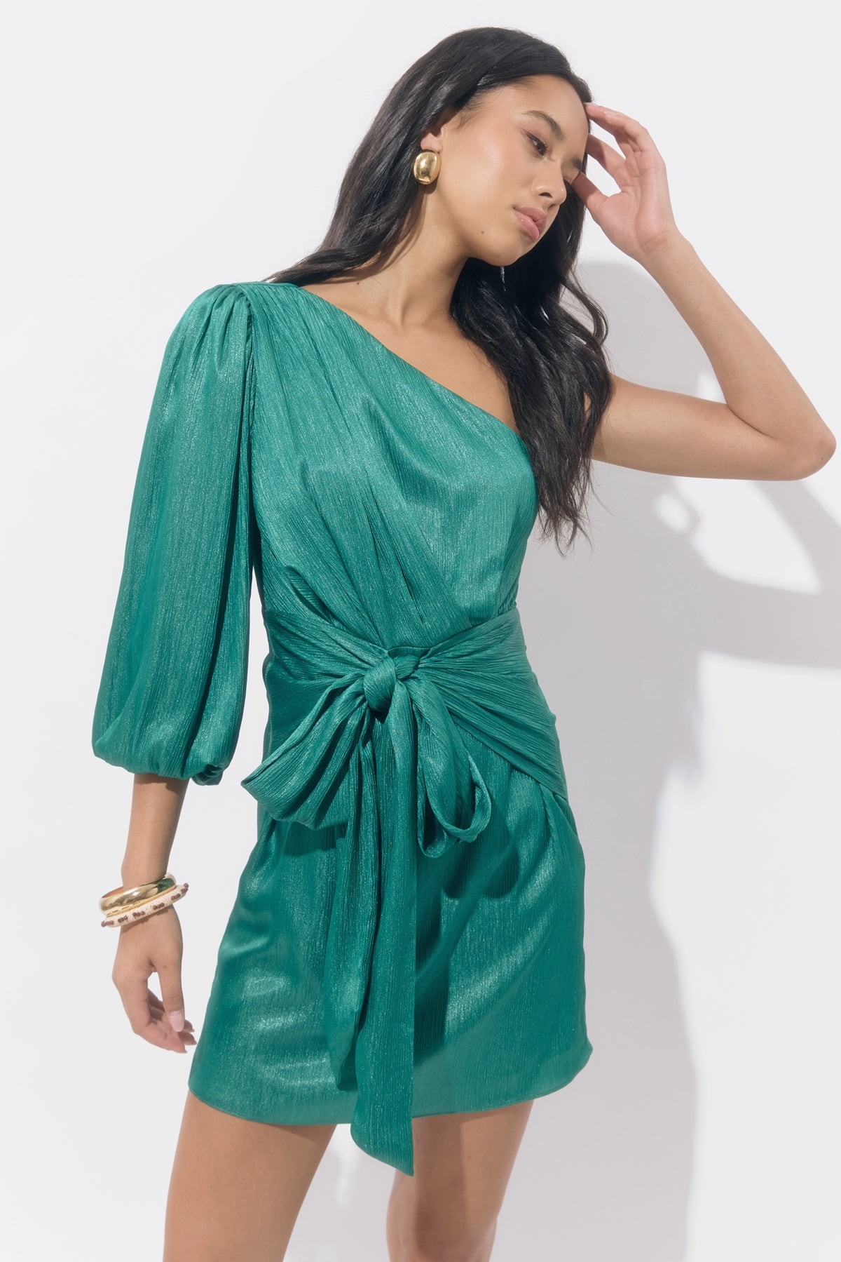 Mira One Shoulder Tie Belt Mini Dress