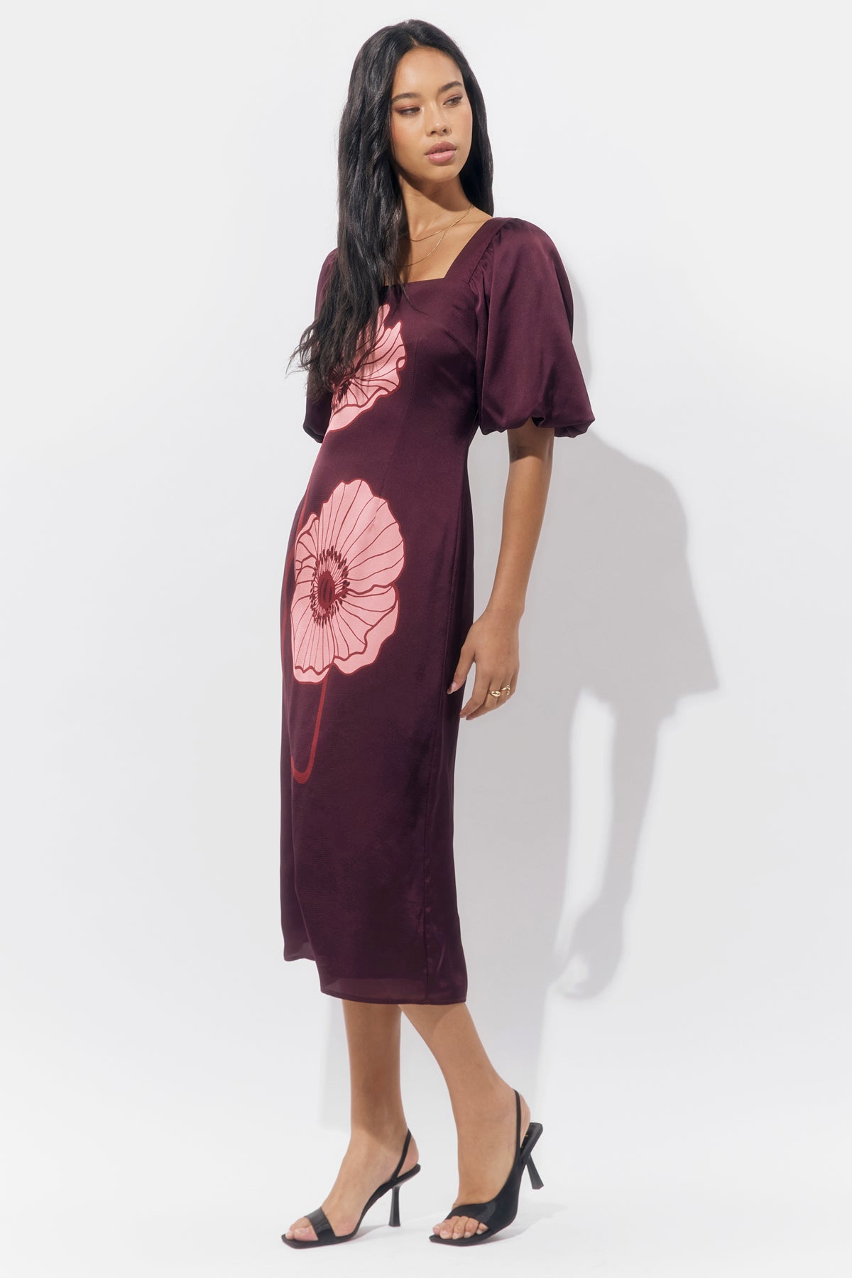 Alena Puff Sleeve Poppy Maxi Dress