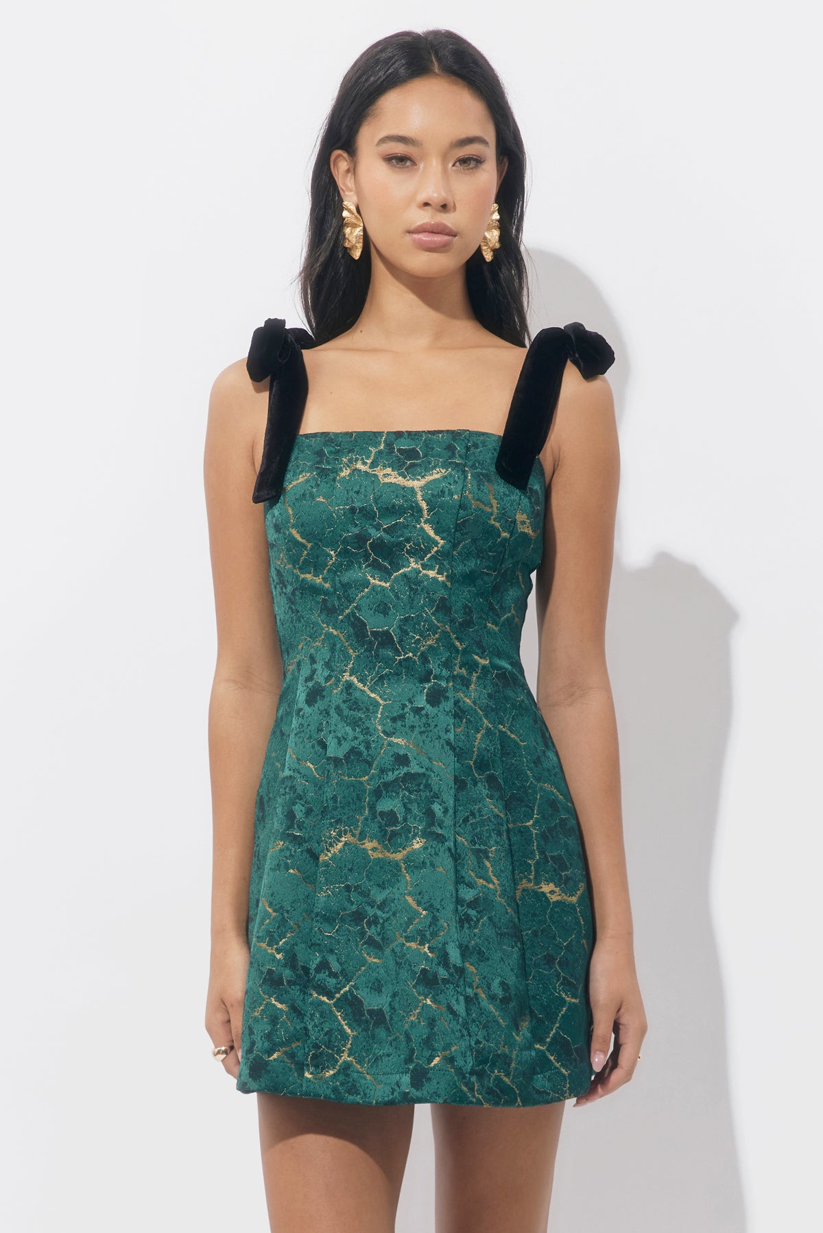 Hannah Burnout Shoulder Tie Flared Mini Dress