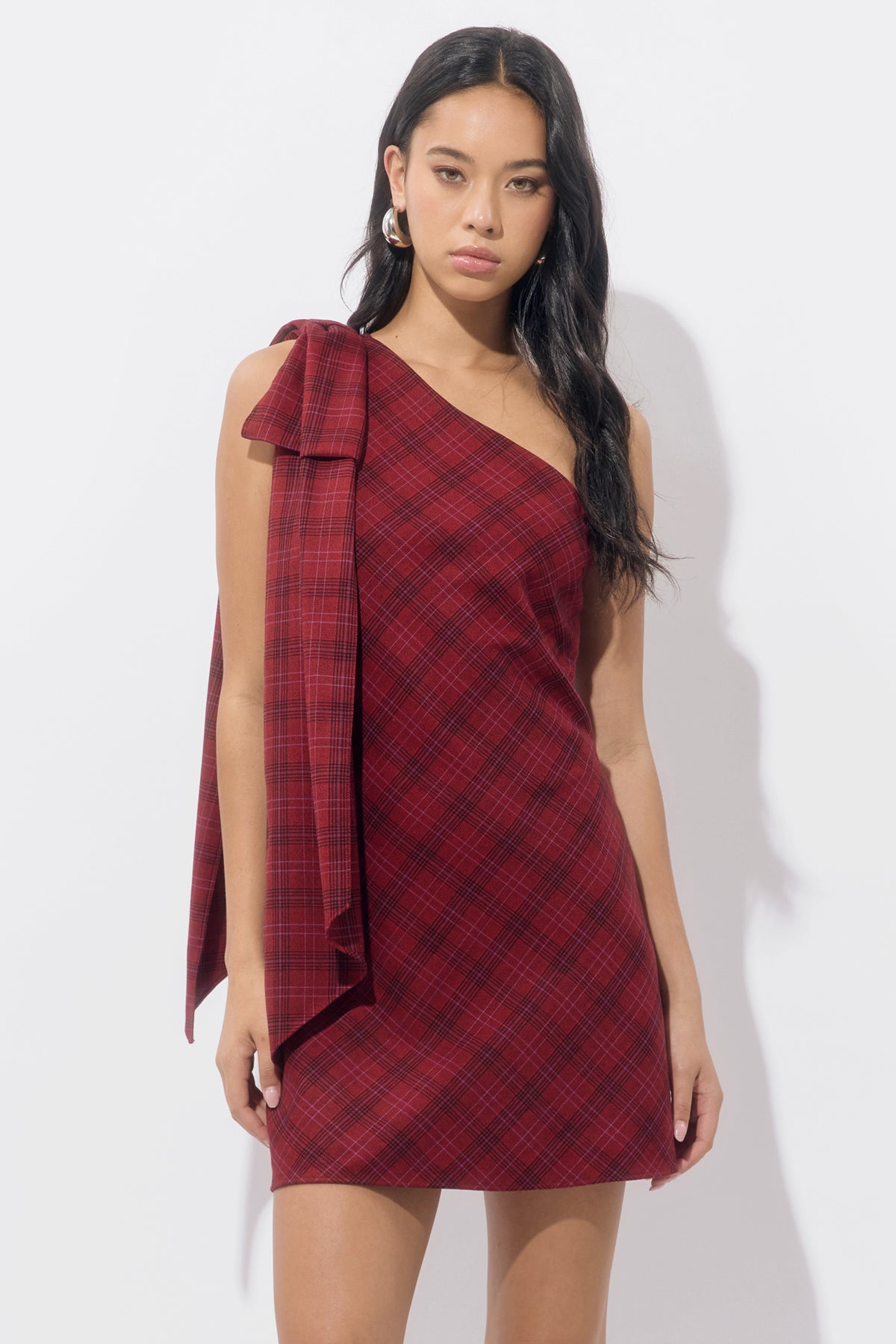 Nessi One Shoulder Plaid Mini Dress