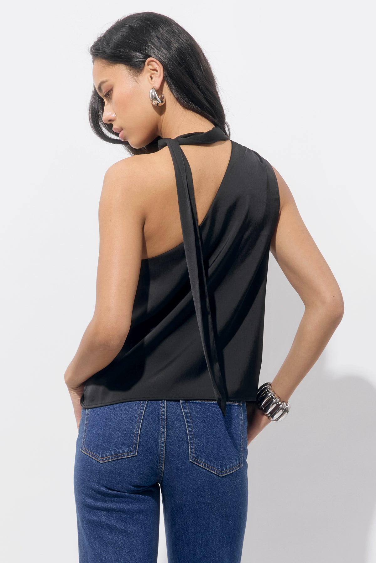 Lisette Scarf One Shoulder Black Top