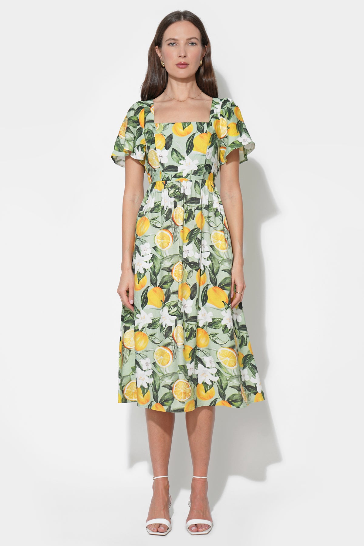 Kailany Bubble Sleeve Lemon Midi Dress