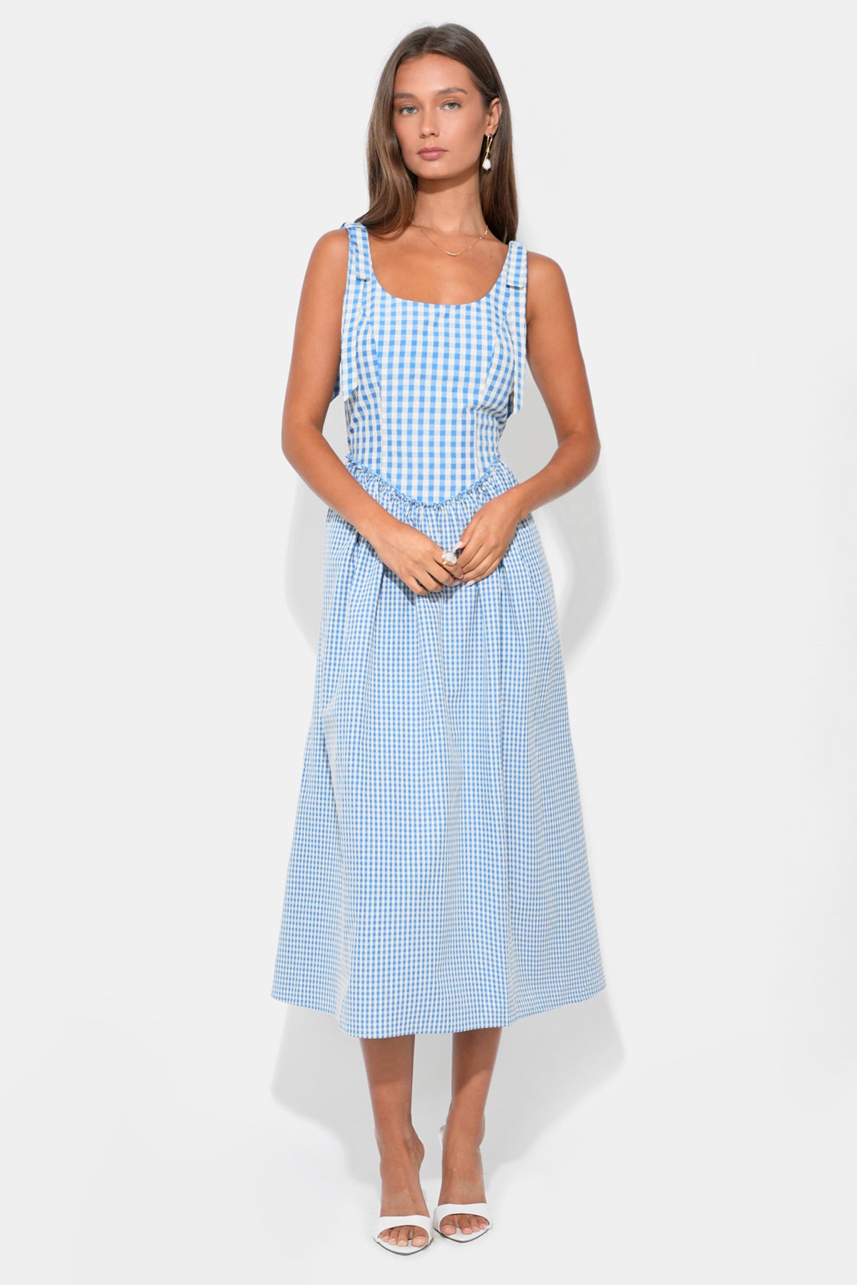 Camila Bow Straps Gingham Midi Dress