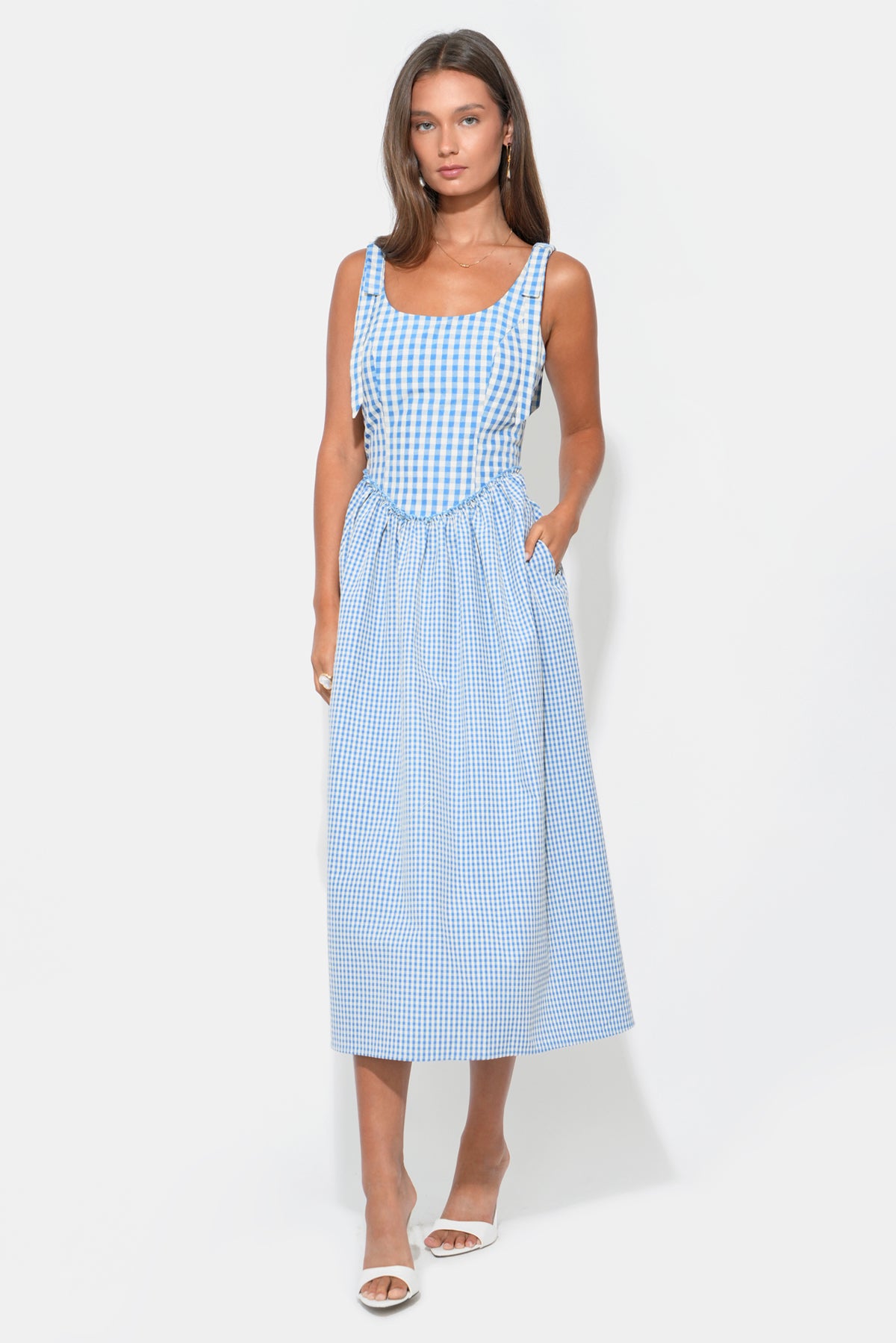 Camila Bow Straps Gingham Midi Dress