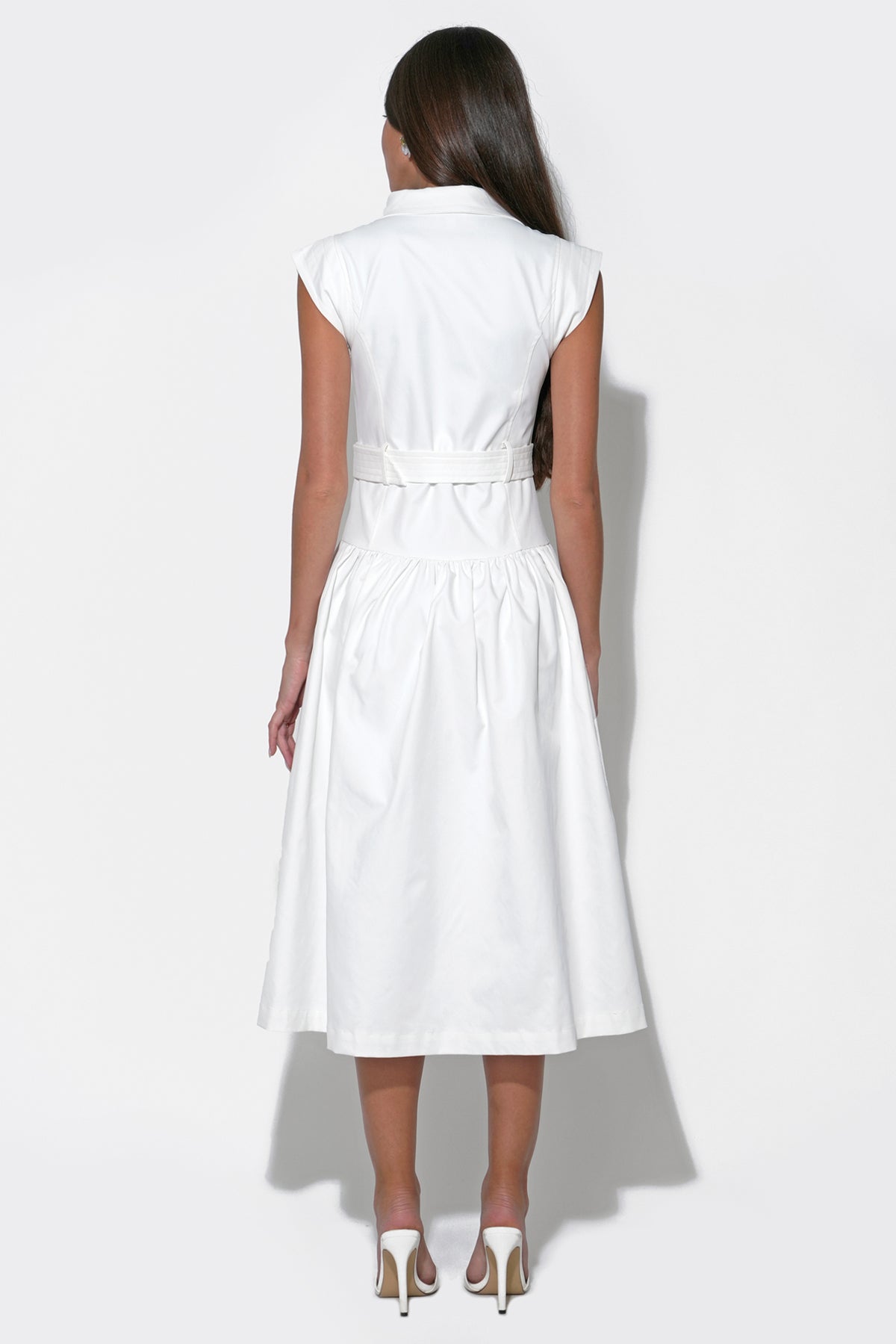Olivia Button-Up Belted Shirt Off-White Midi Dress