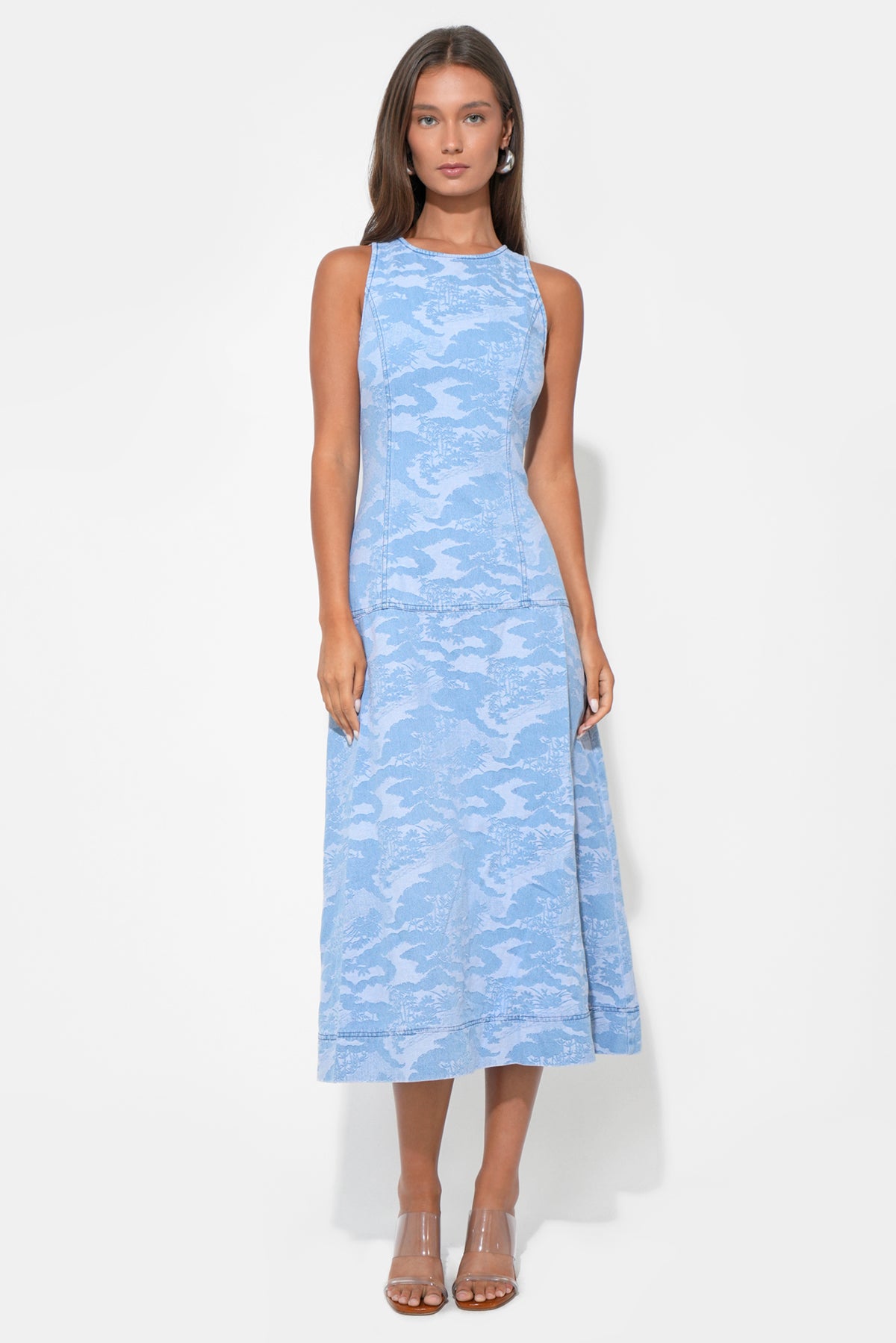 Vivienne Sleeveless Jacquard Denim Midi Dress