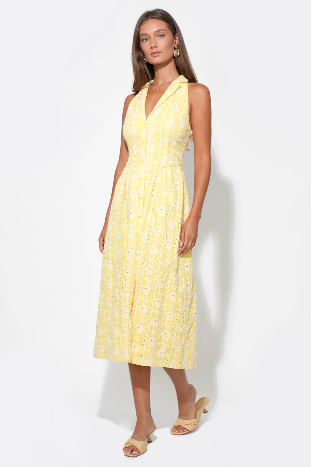 Hazel Halter Floral Embroidery Midi Dress