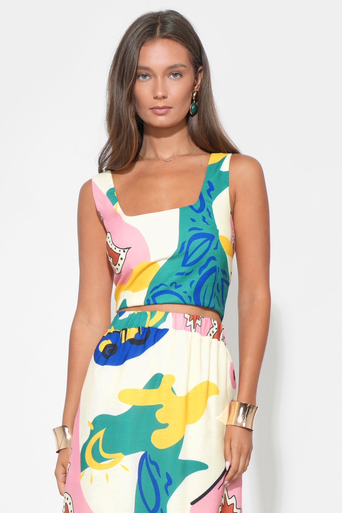 Kylie Square Neck Smocked Back Printed Top